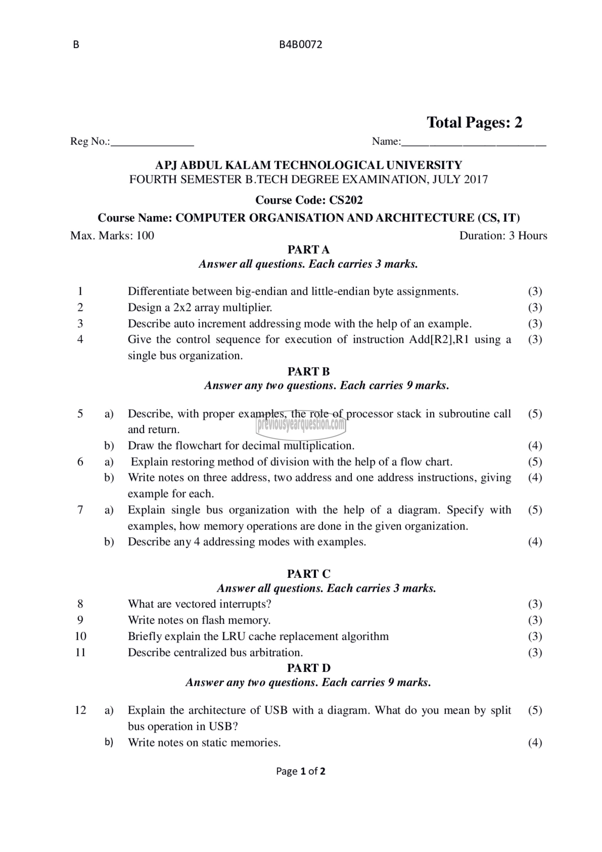 Question Paper - Computer Organization and Architecture-1