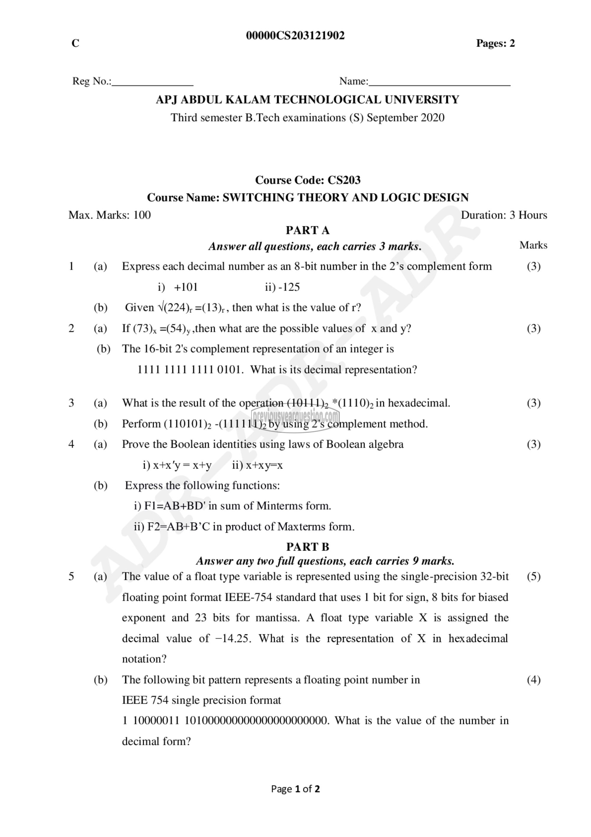 Question Paper - Switching Theory and Logic Design-1