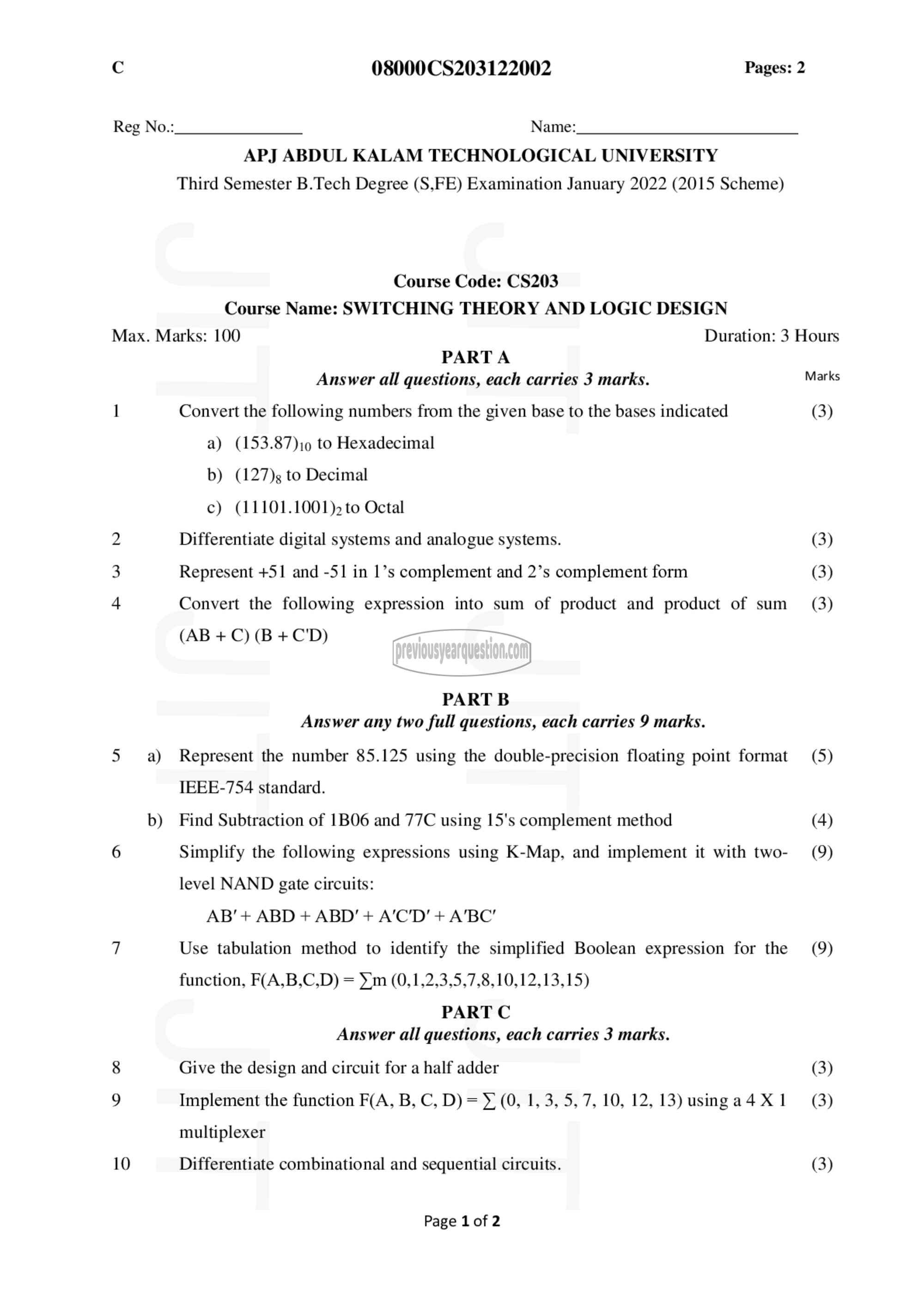 Question Paper - Switching Theory and Logic Design-1