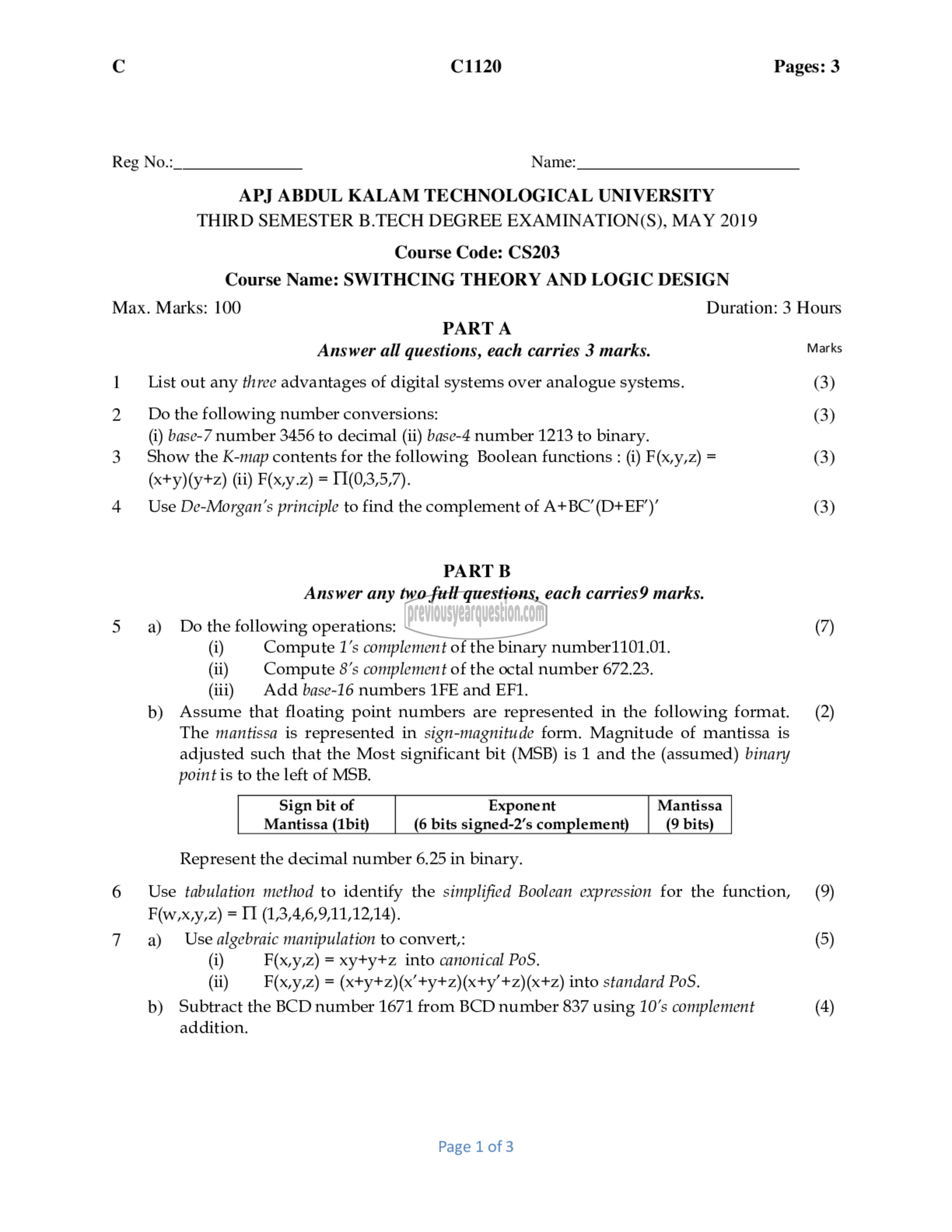 Question Paper - Switching Theory and Logic Design-1