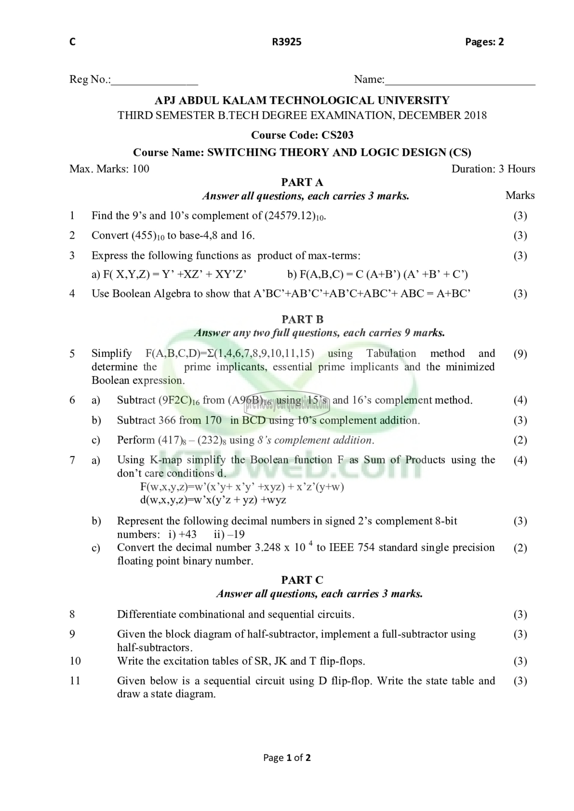 Question Paper - Switching Theory and Logic Design-1