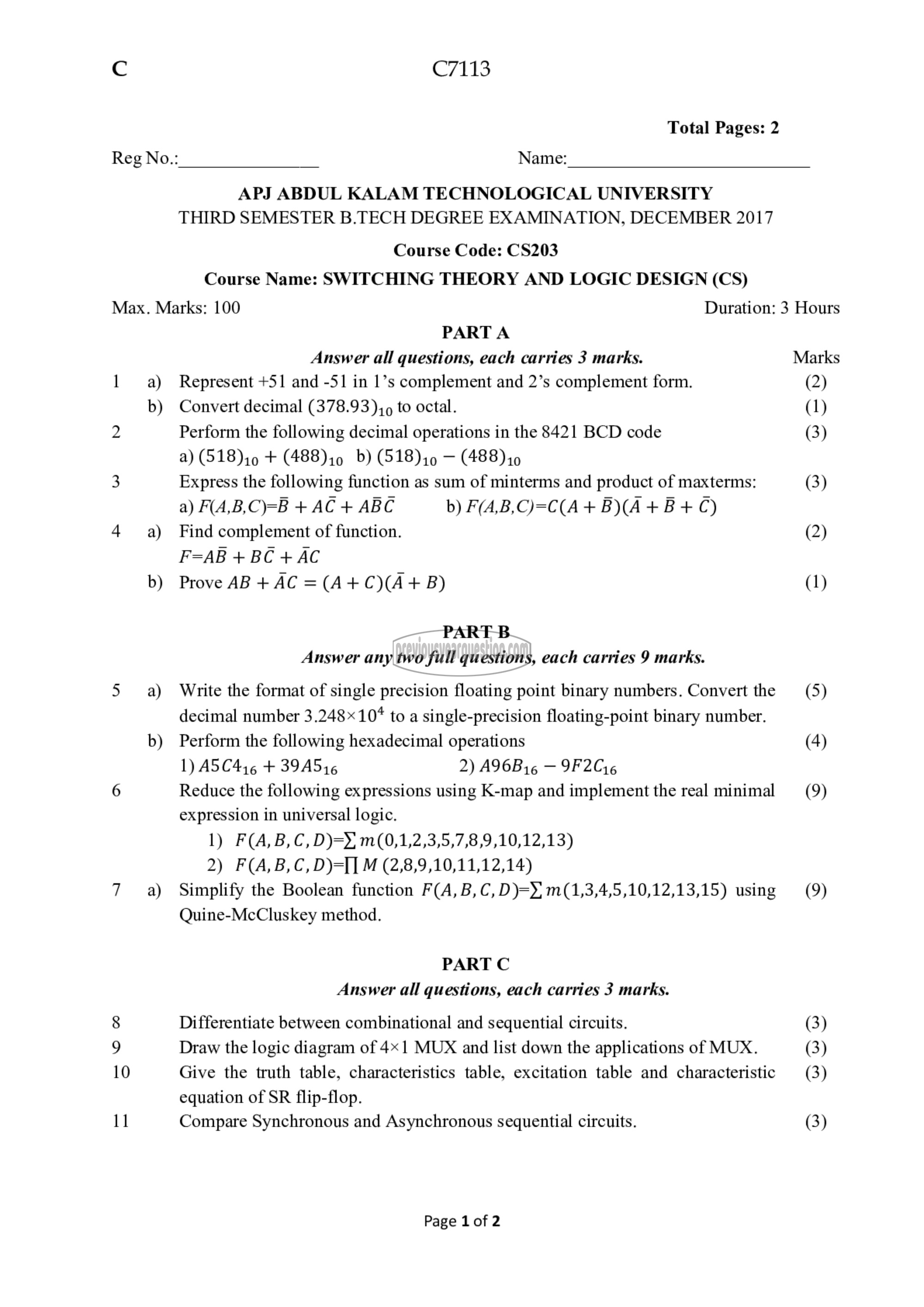 Question Paper - Switching Theory and Logic Design-1