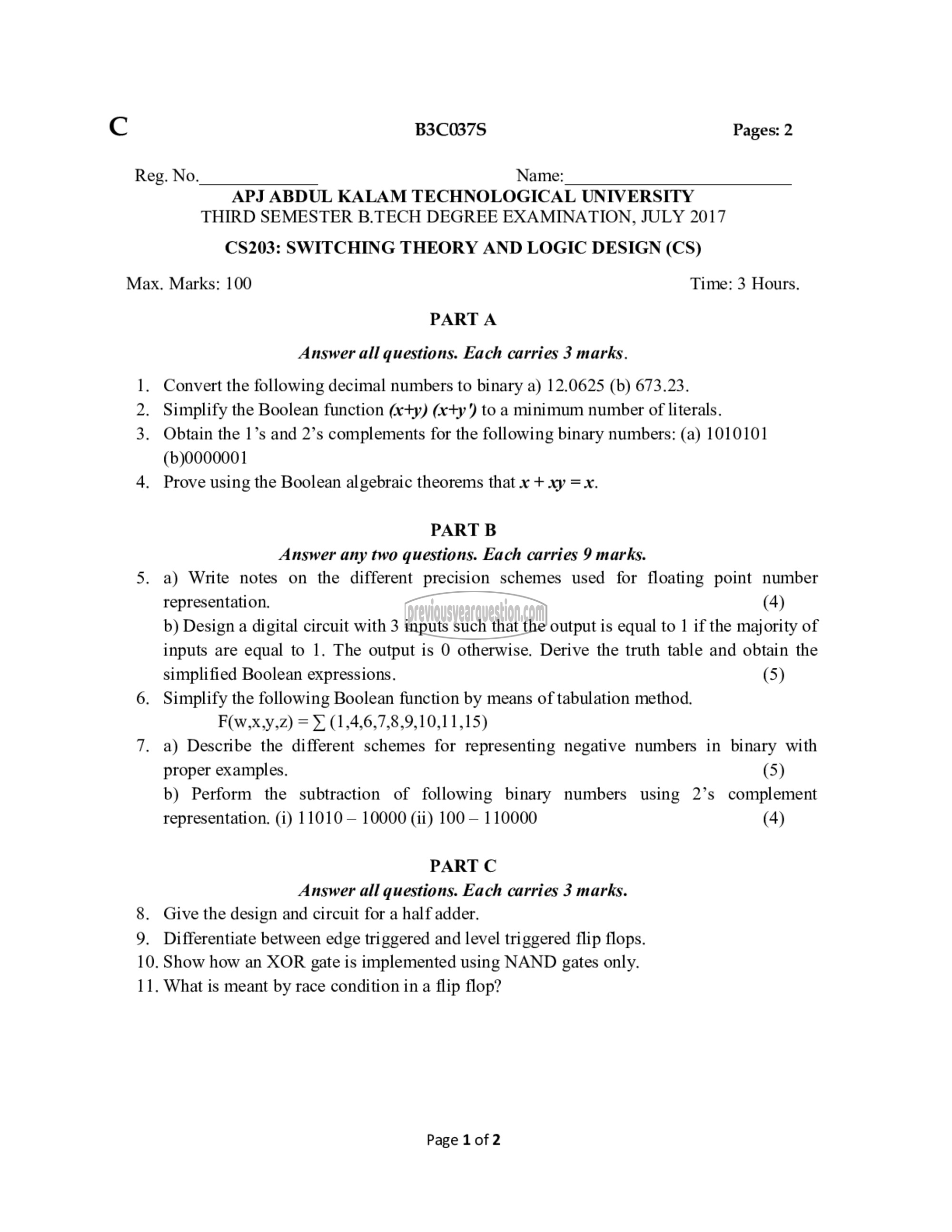 Question Paper - Switching Theory and Logic Design-1