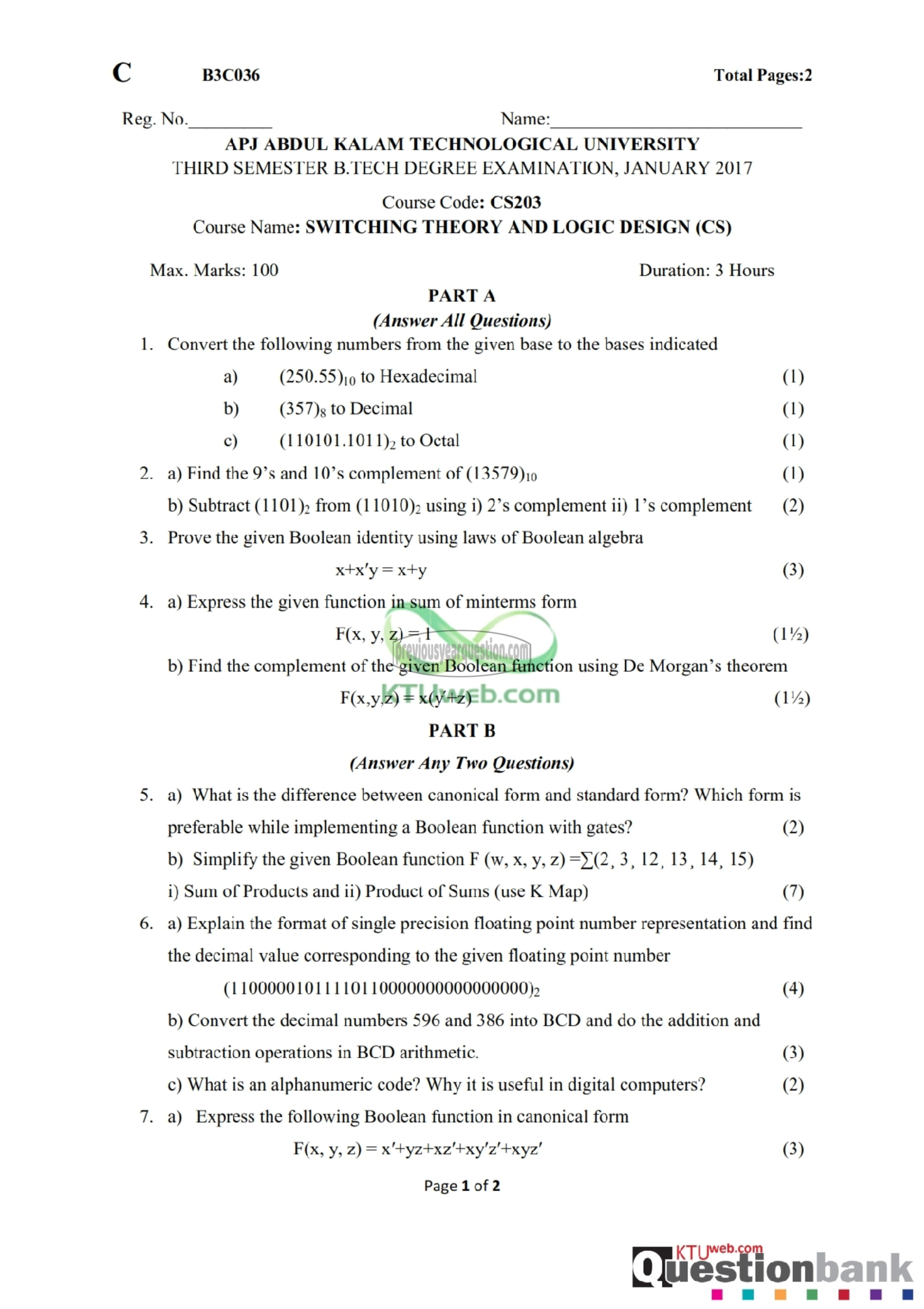 Question Paper - Switching Theory and Logic Design-2