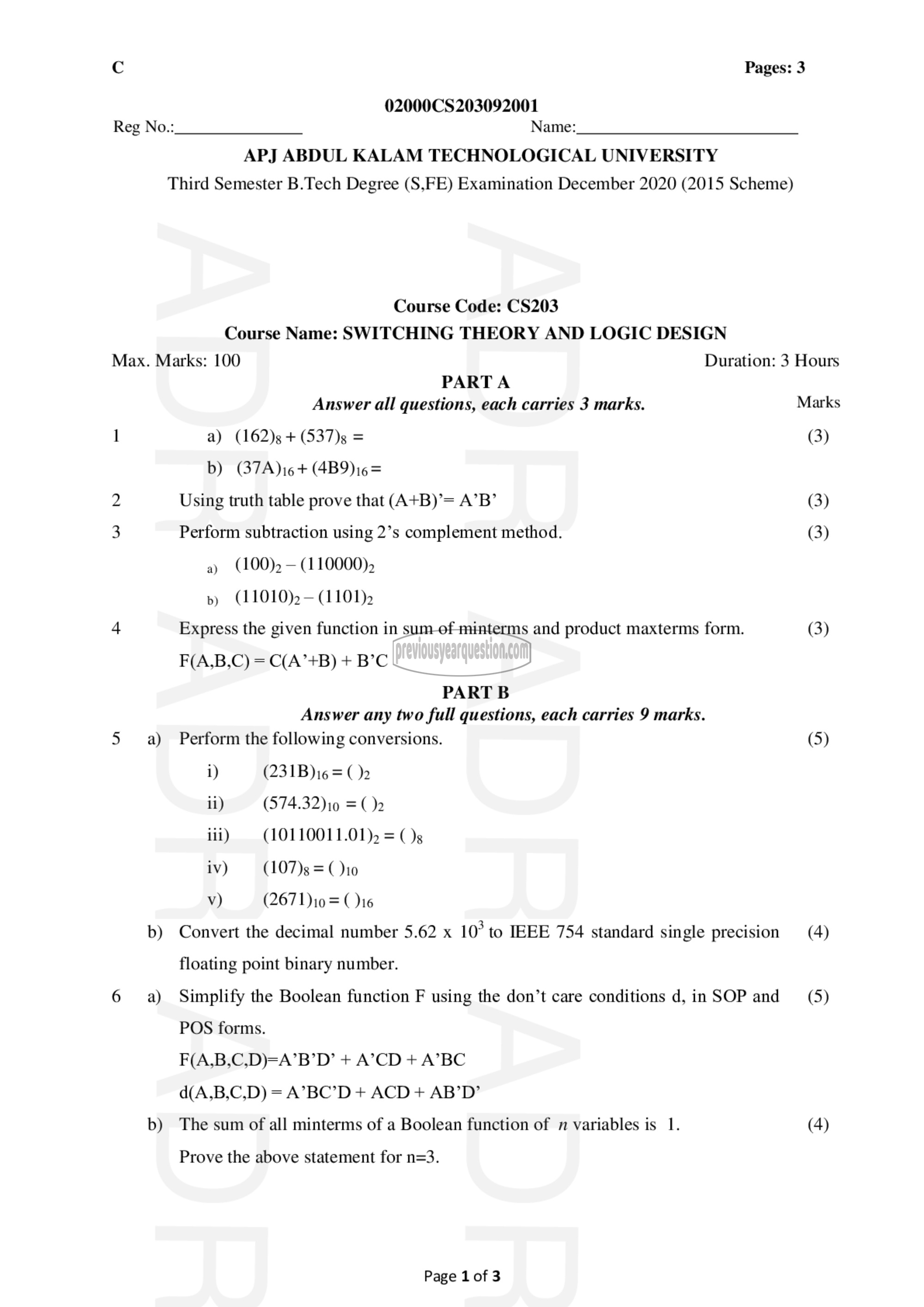 Question Paper - Switching Theory and Logic Design-1