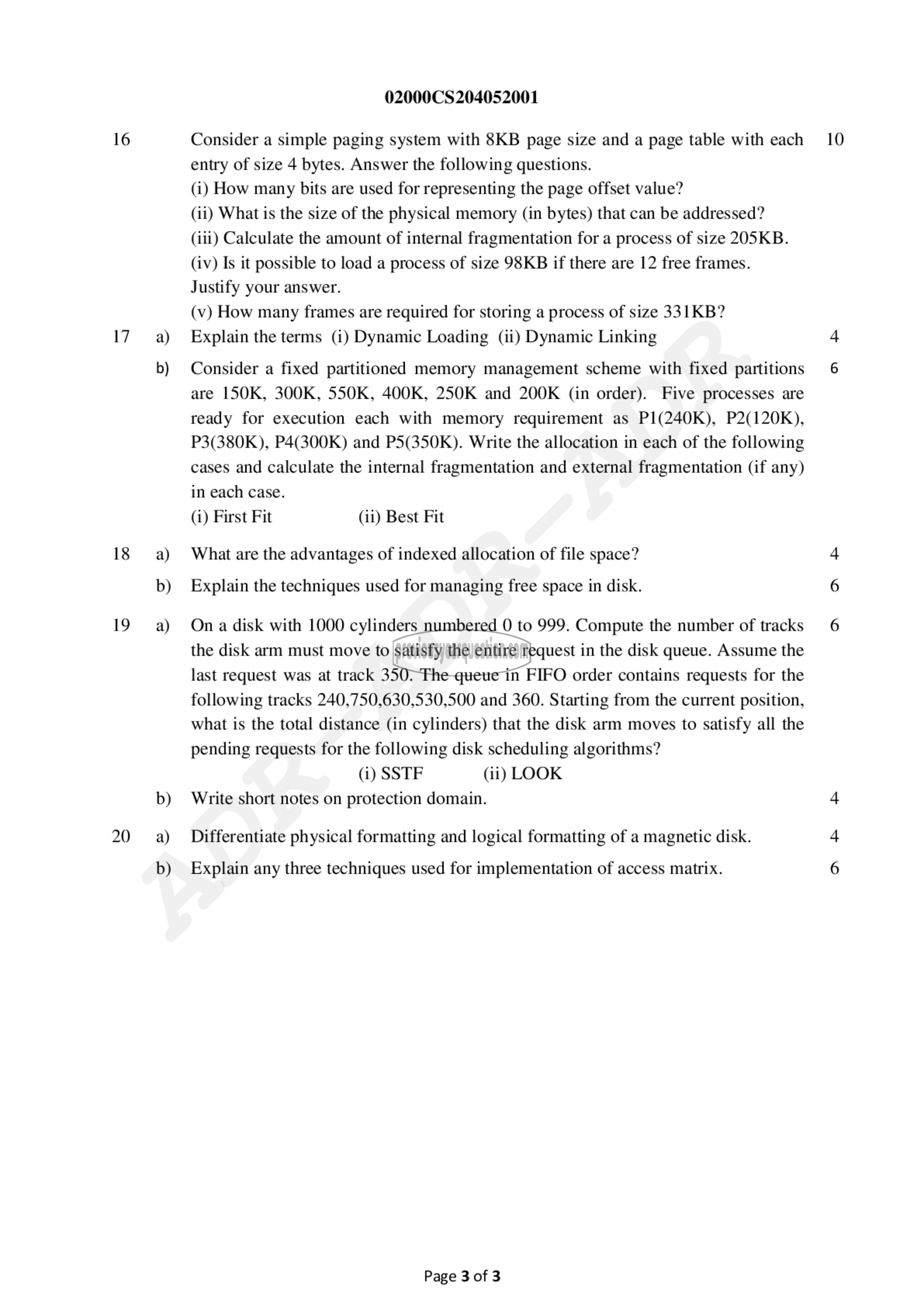 Question Paper - Operating Systems-3