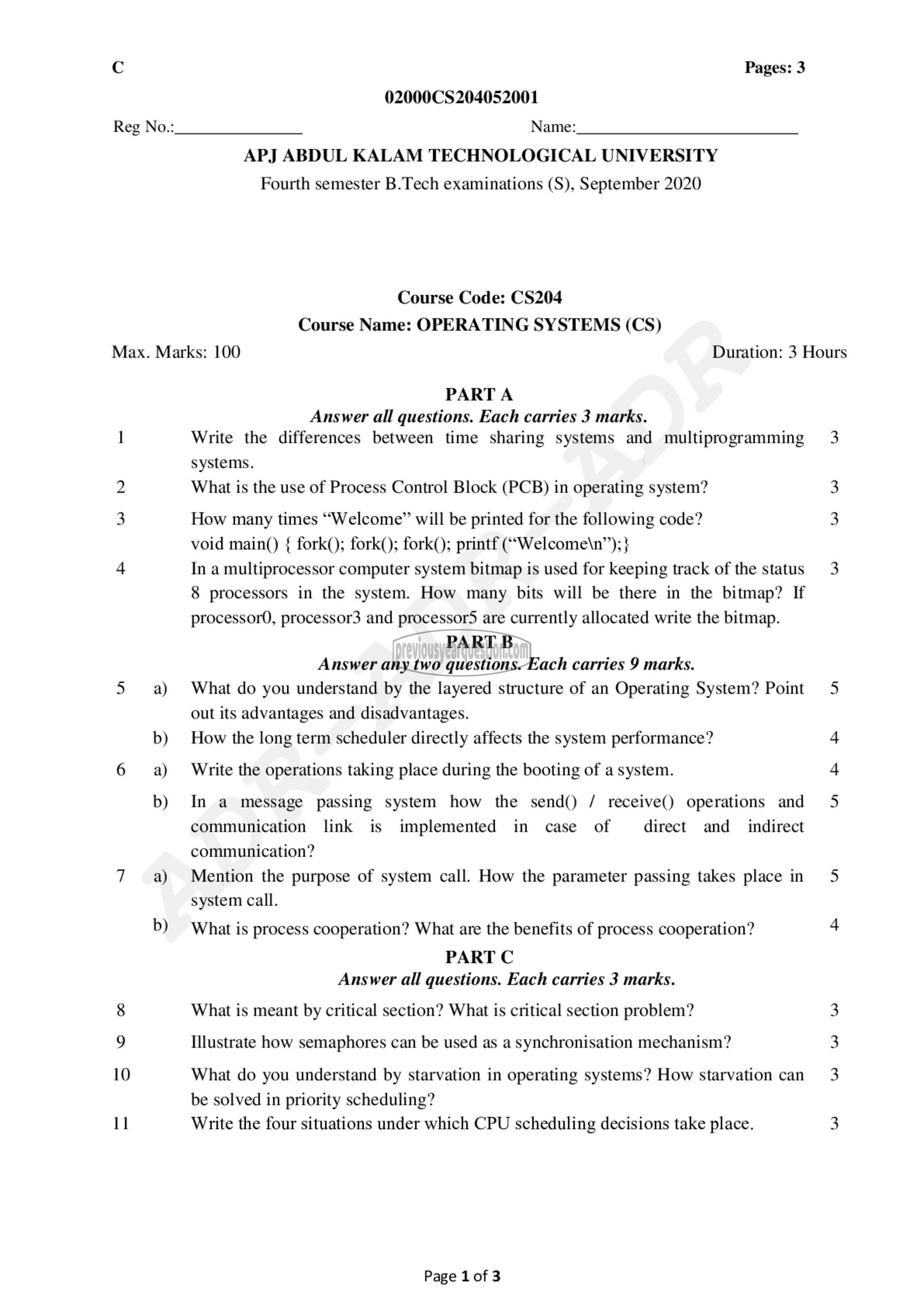 Question Paper - Operating Systems-1