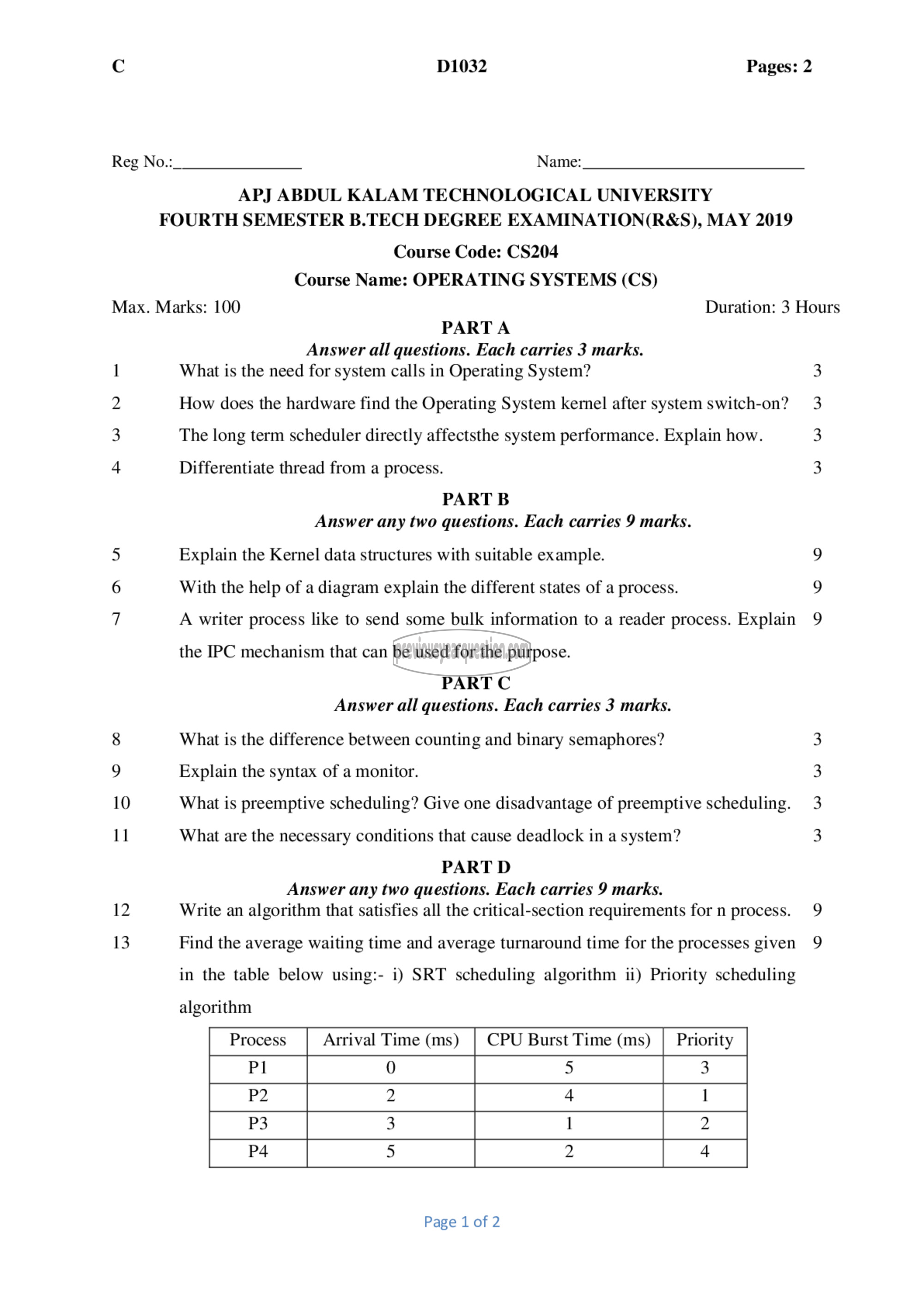 Question Paper - Operating Systems-1