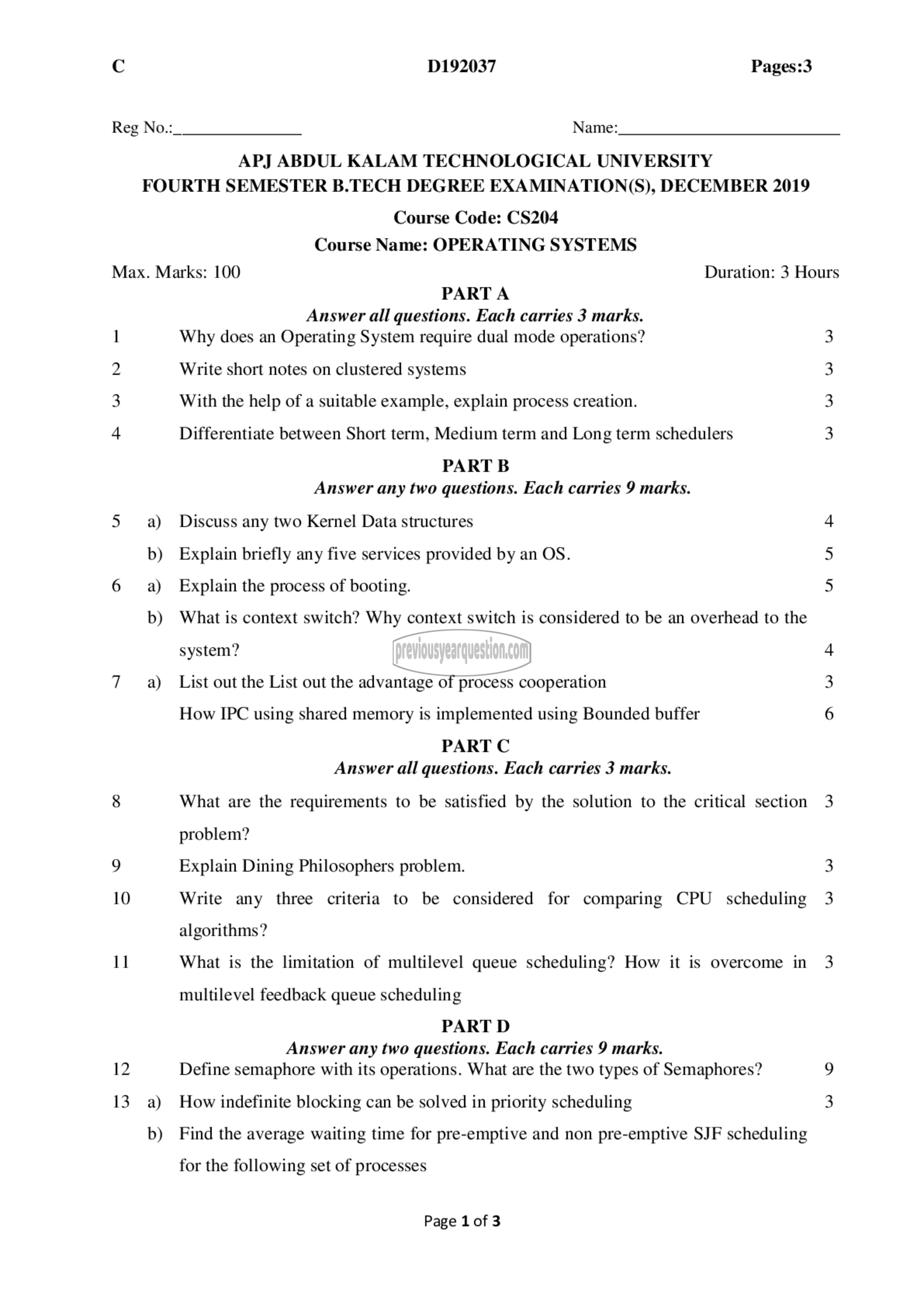 Question Paper - Operating Systems-1