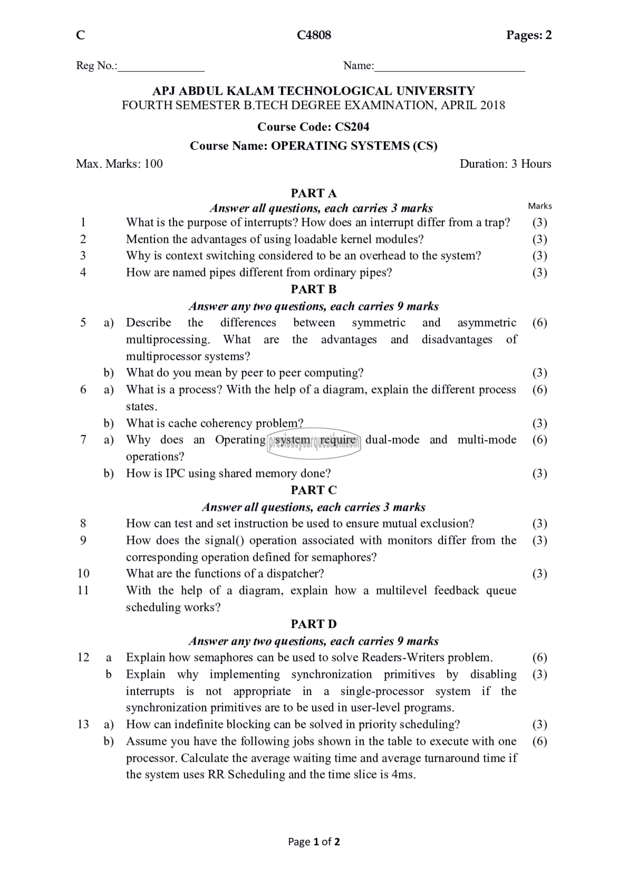 Question Paper - Operating Systems-1