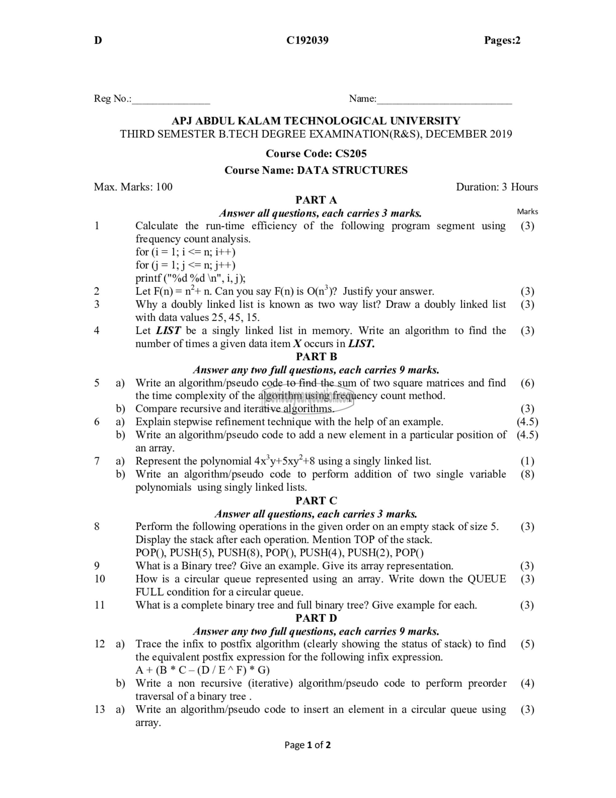 Question Paper - Data Structures-1