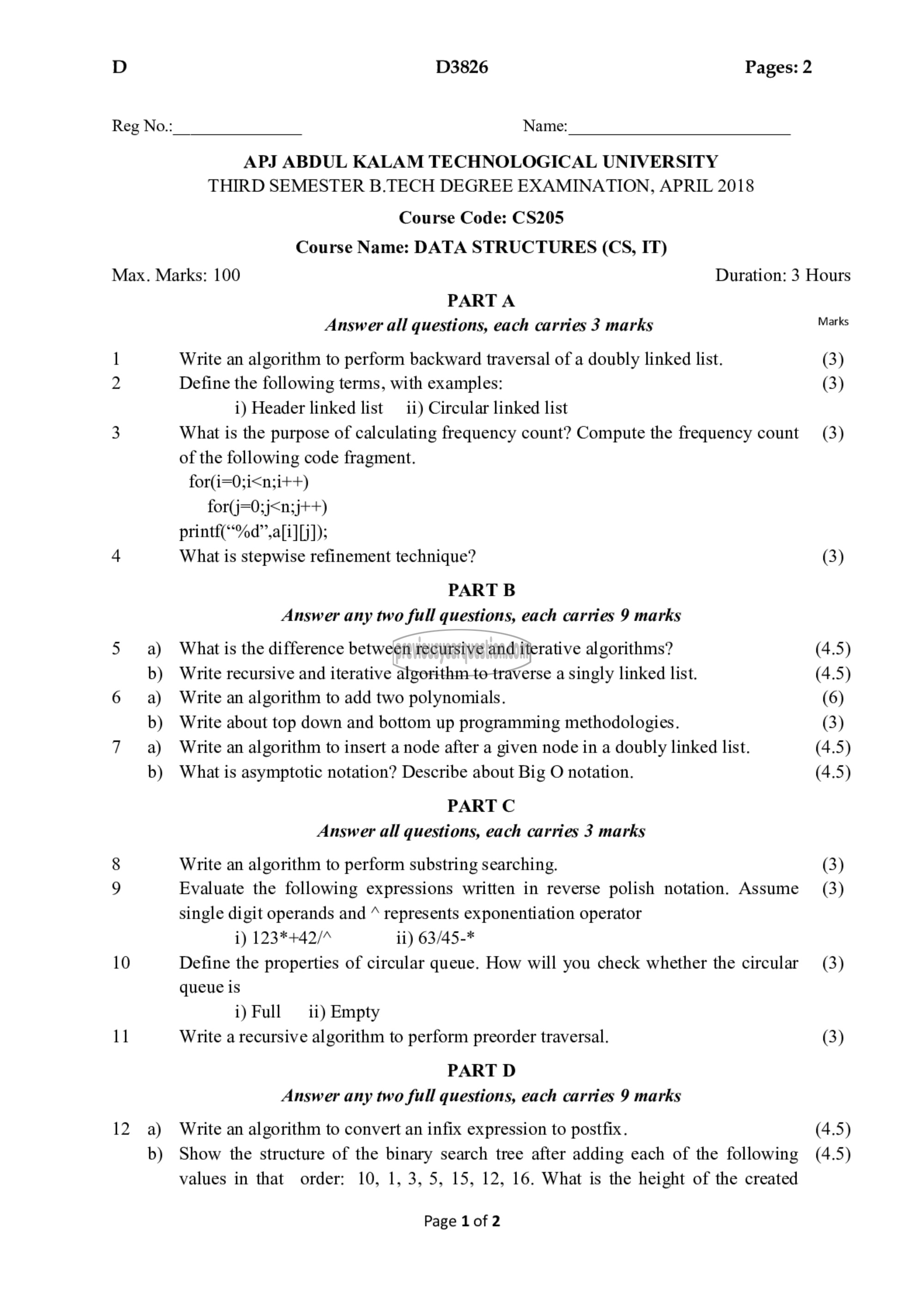 Question Paper - Data Structures-1