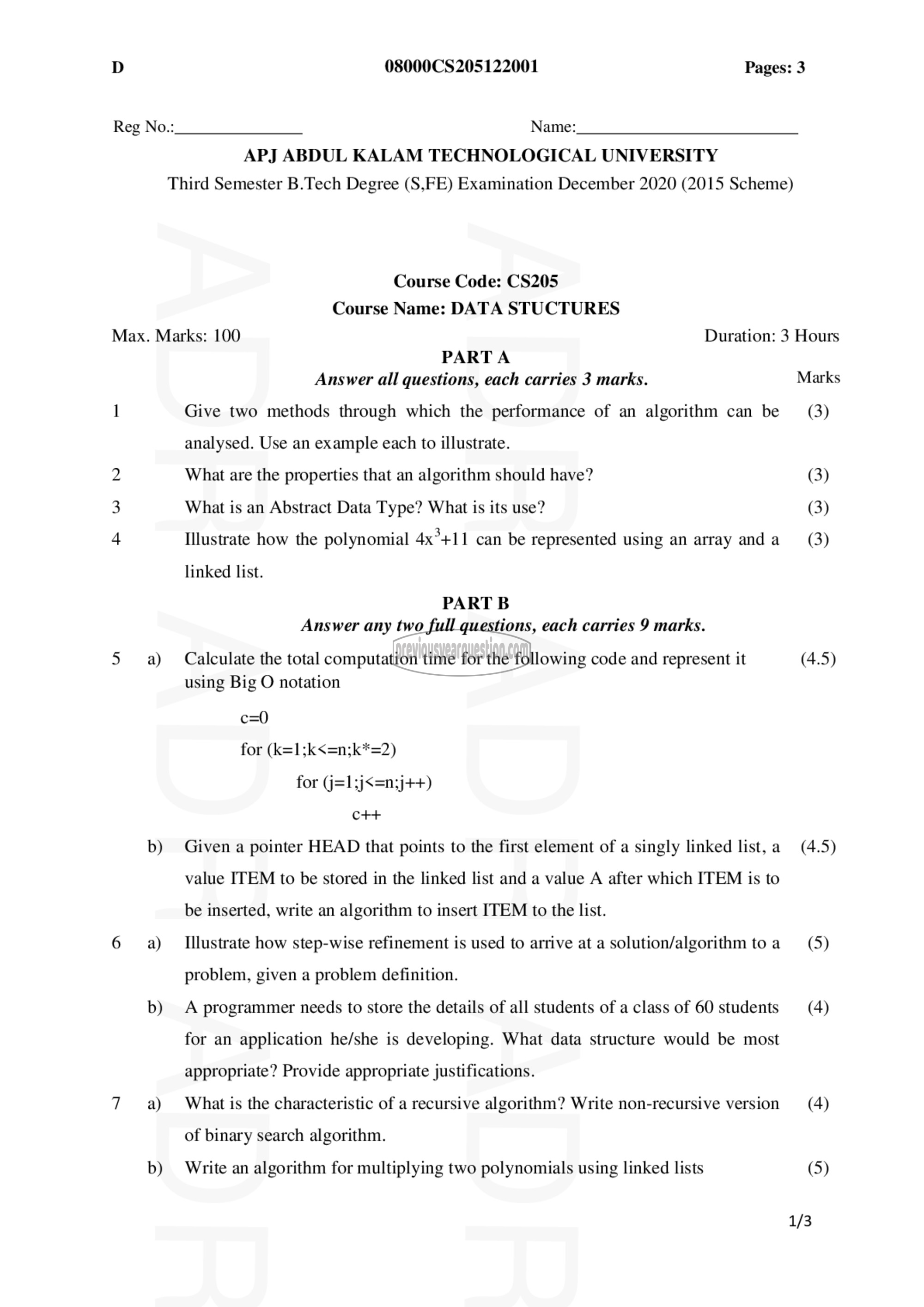 Question Paper - Data Structures-1