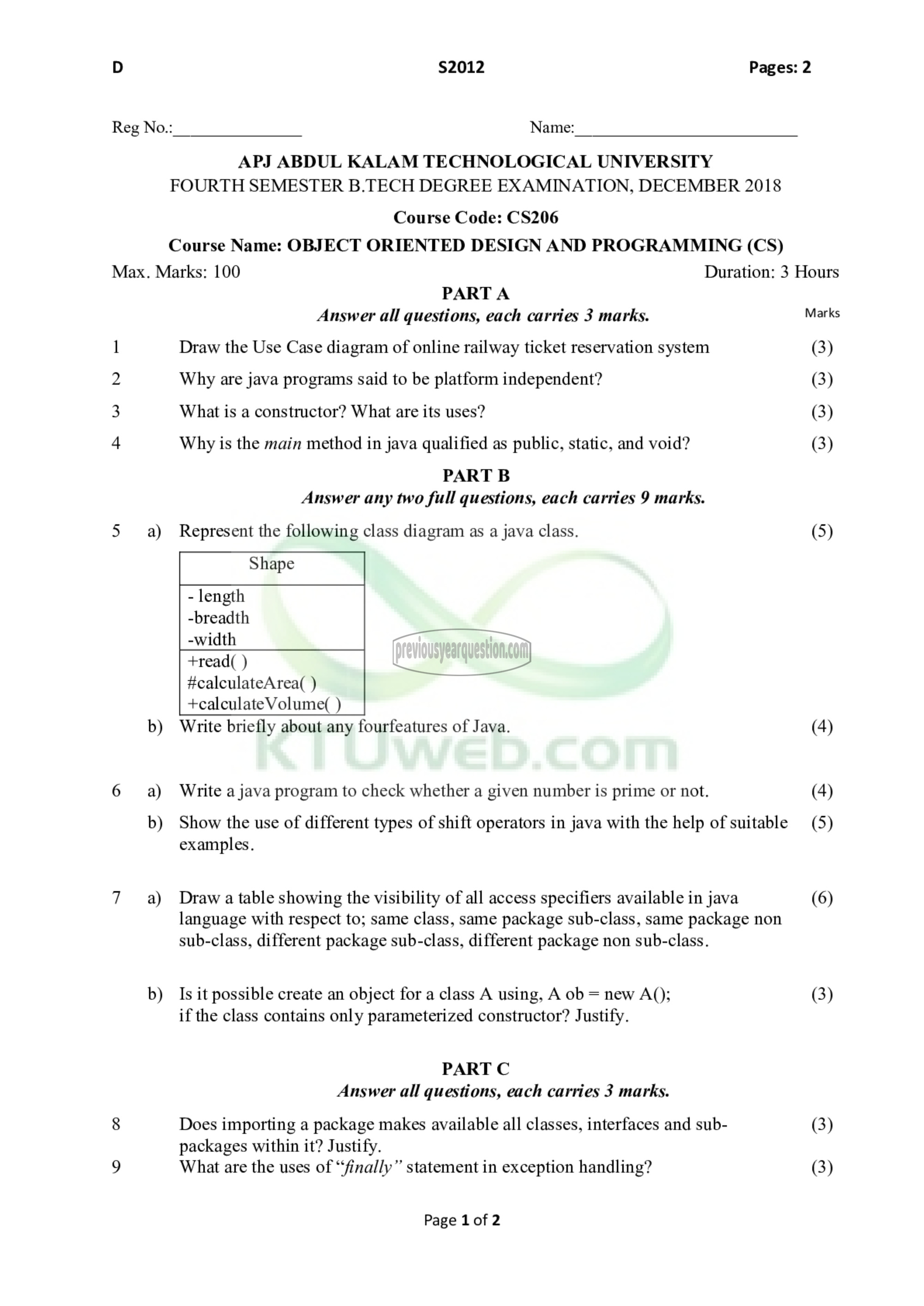 Question Paper - Object Oriented Design and Programming-1