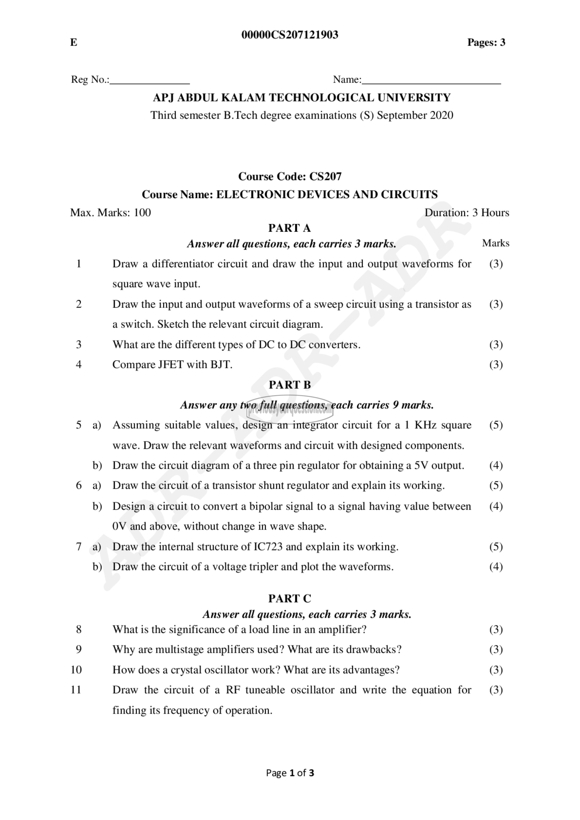 Question Paper - Electronics Devices & Circuits-1