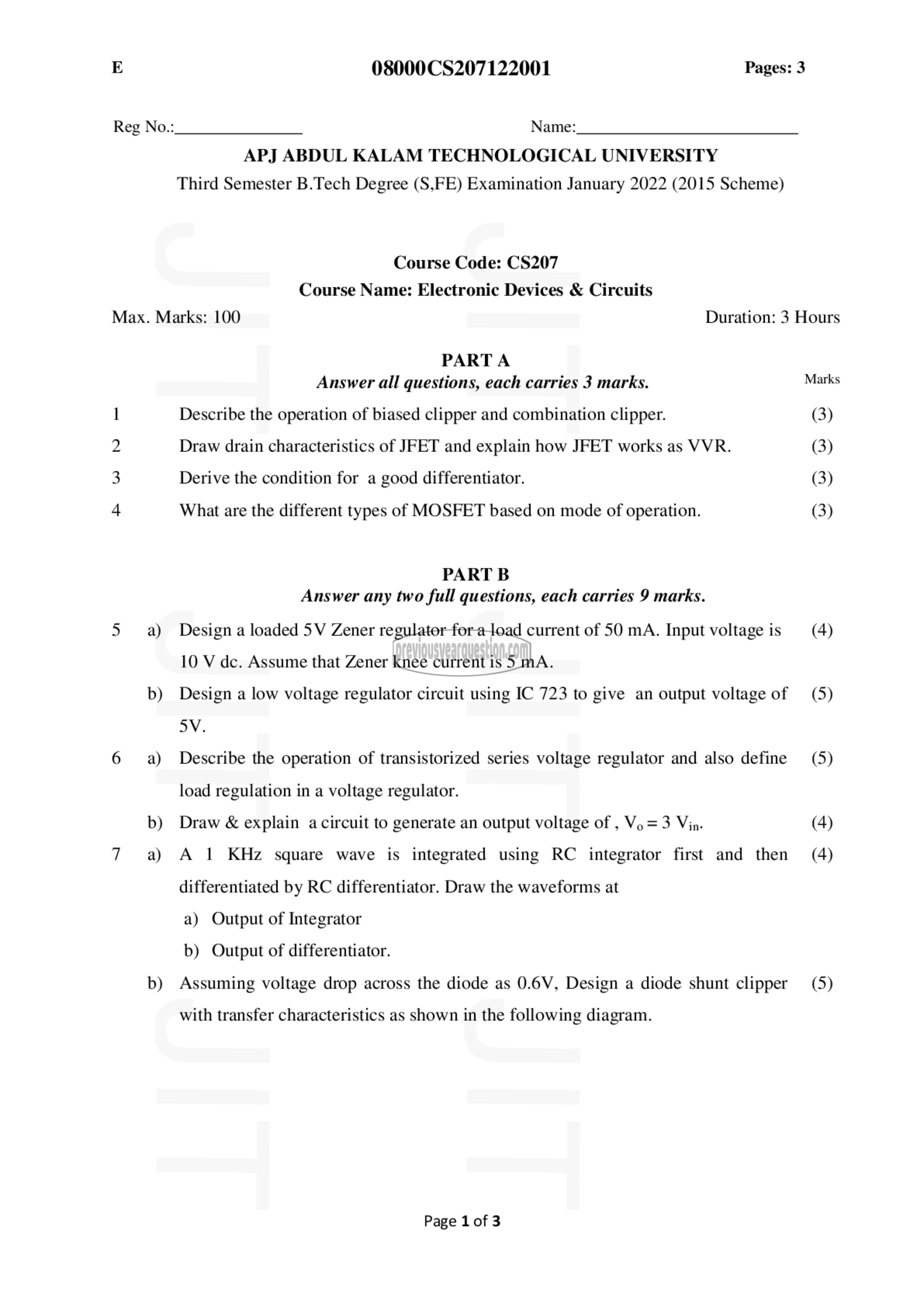 Question Paper - Electronics Devices & Circuits-1