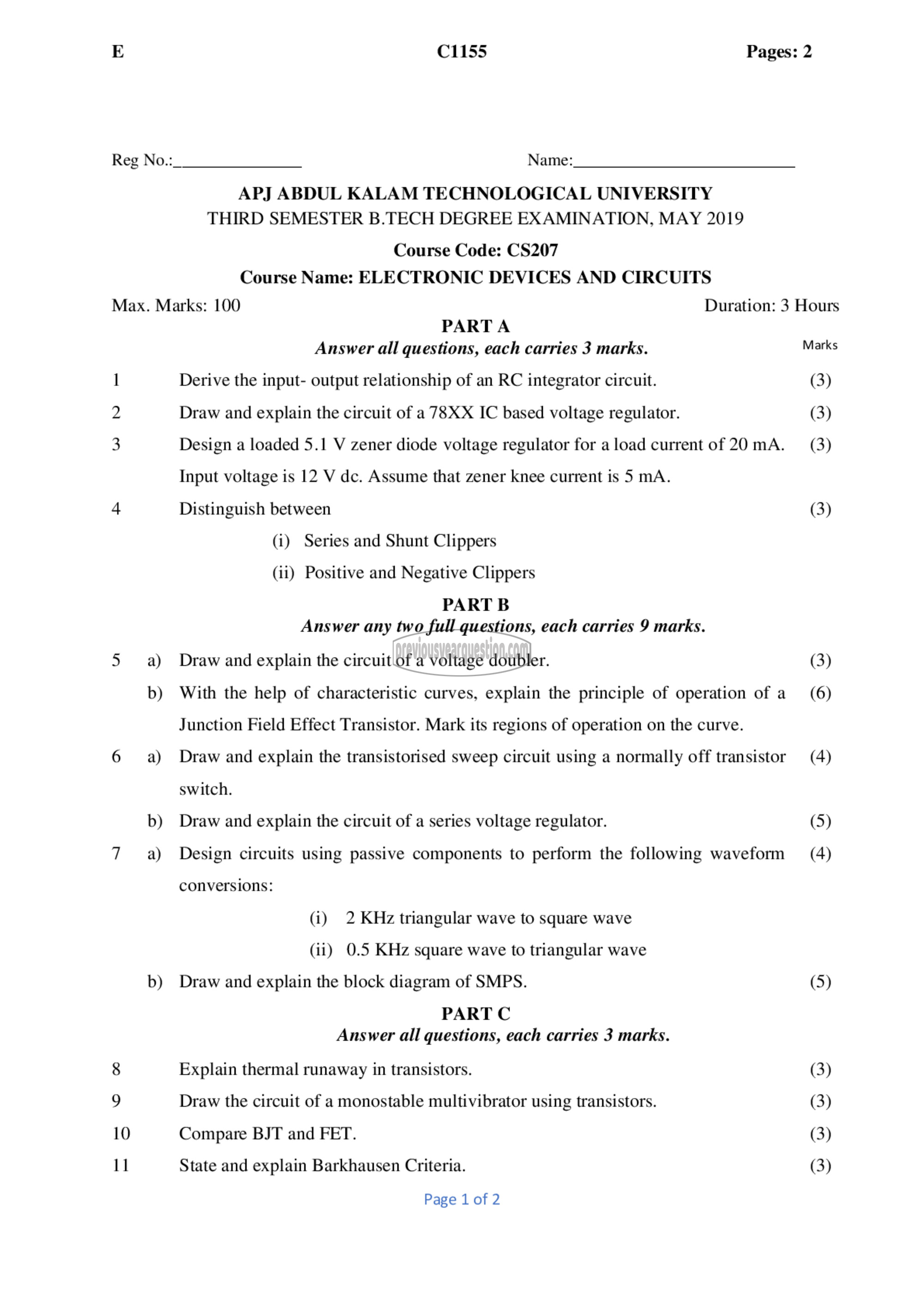 Question Paper - Electronics Devices & Circuits-1