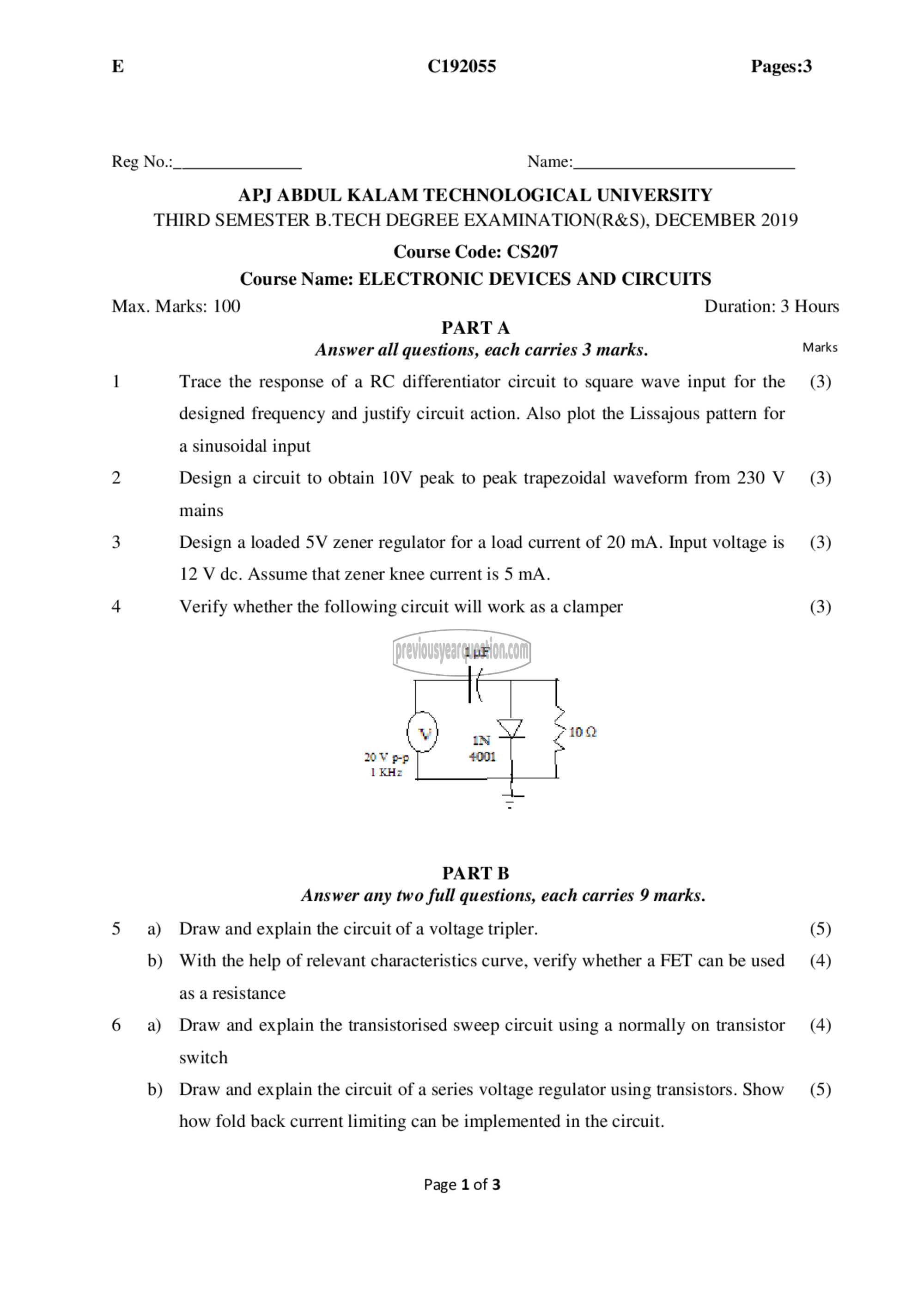 Question Paper - Electronics Devices & Circuits-1