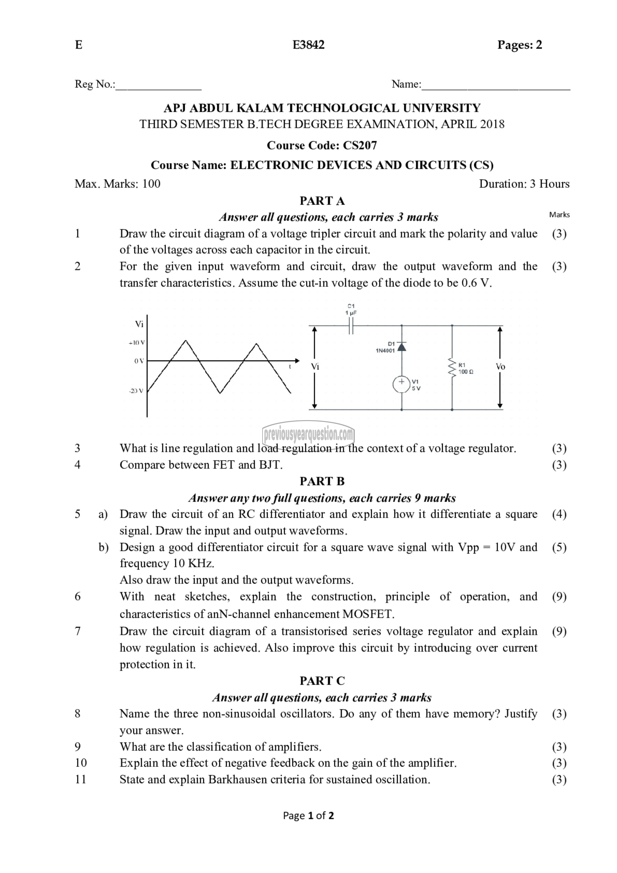 Question Paper - Electronics Devices & Circuits-1