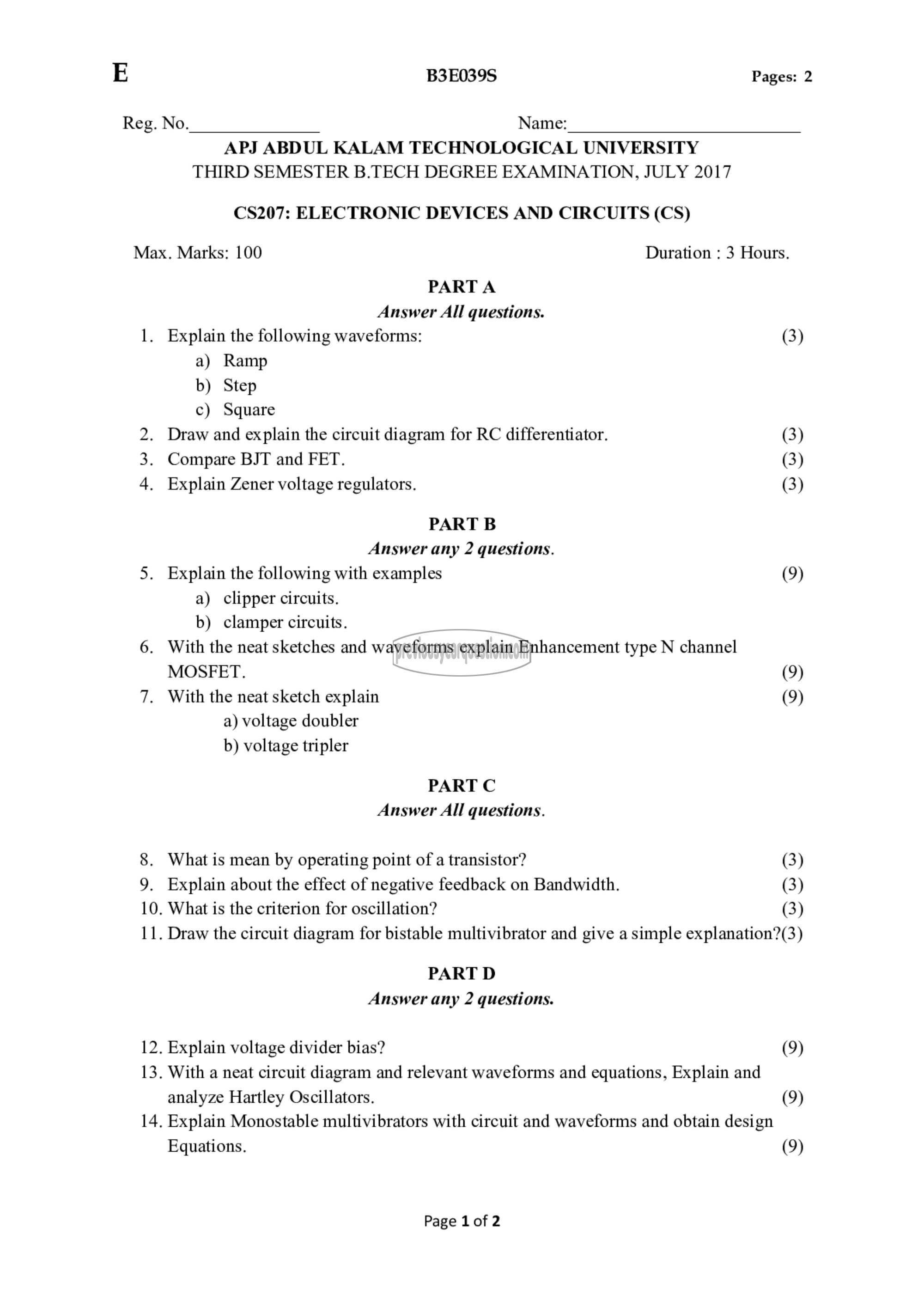 Question Paper - Electronics Devices & Circuits-1