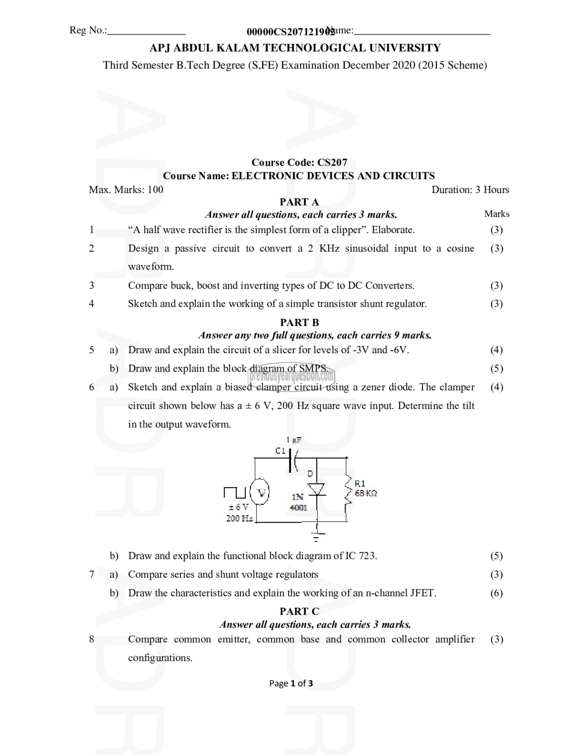 Question Paper - Electronics Devices & Circuits-1