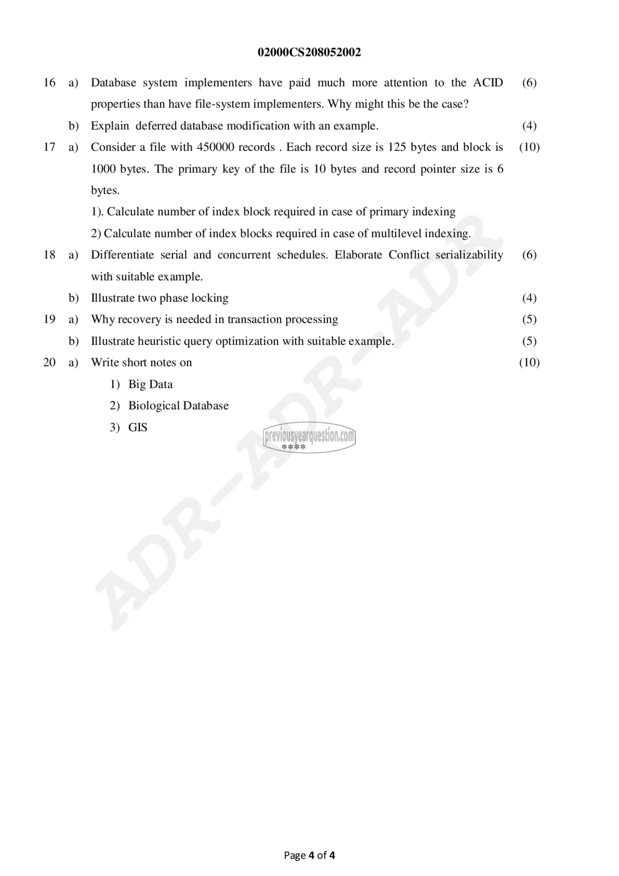 Question Paper - Principles of Database Design-4