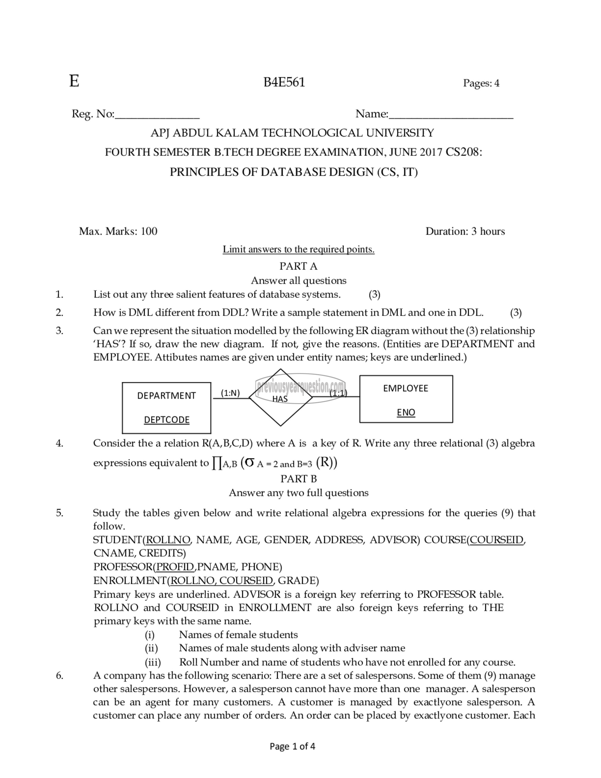 Question Paper - Principles of Database Design-1