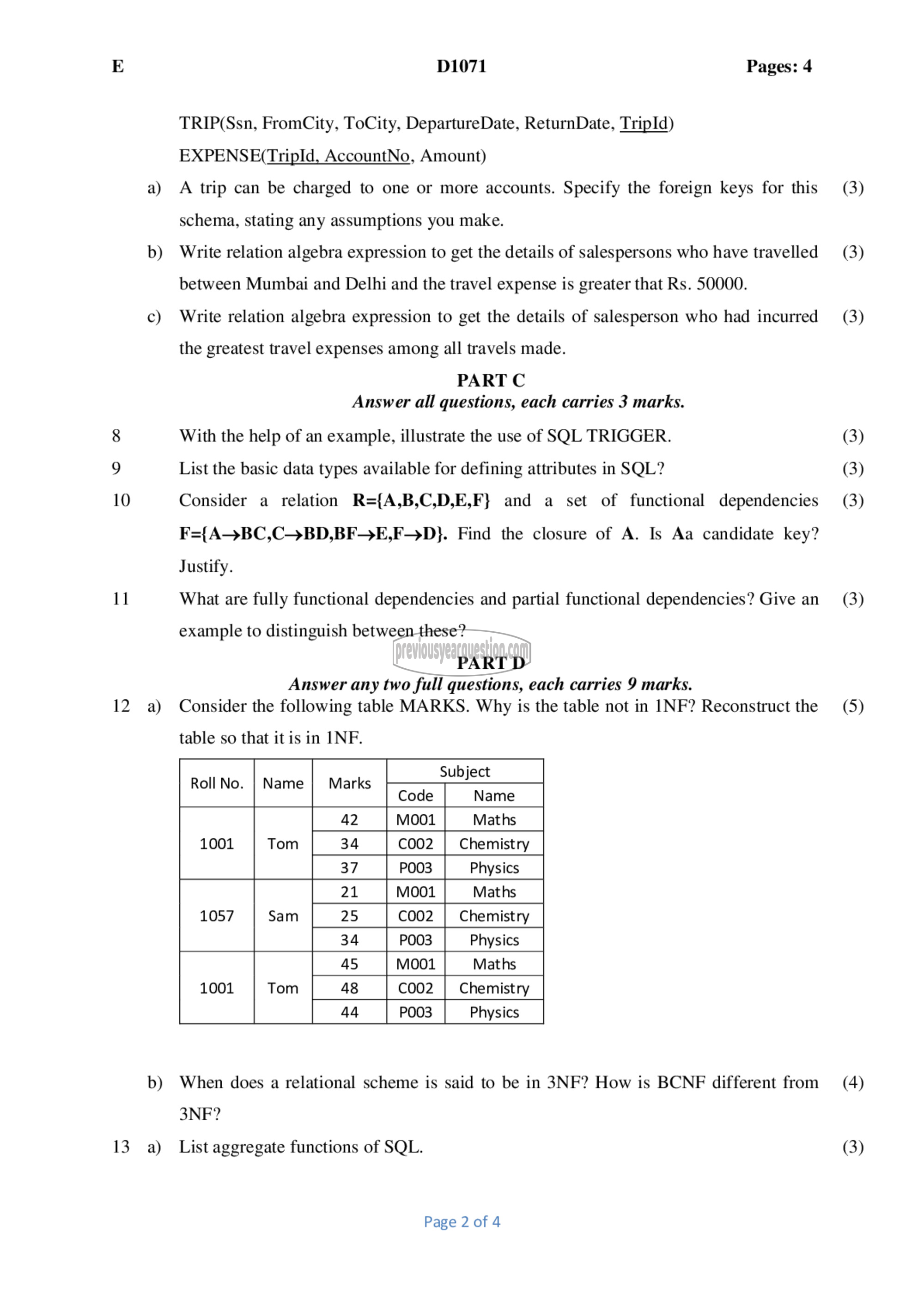 Question Paper - Principles of Database Design-2