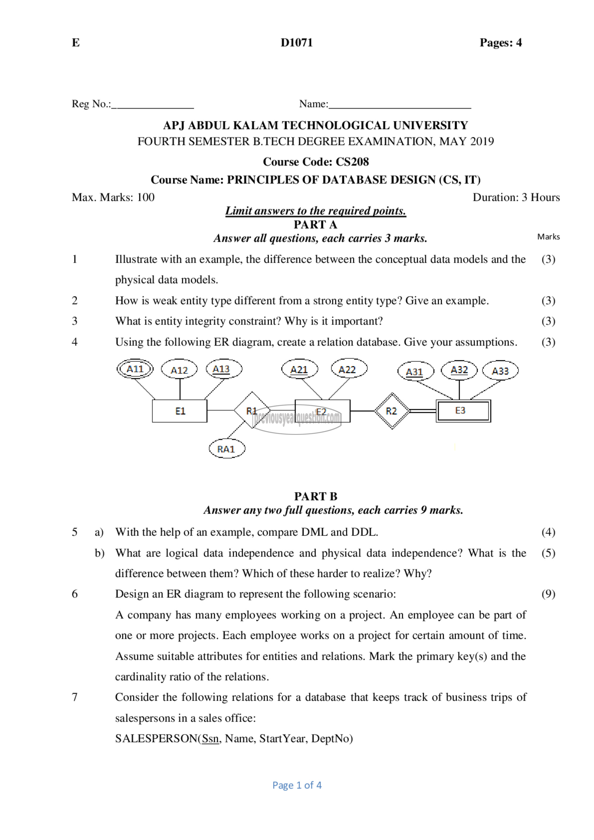 Question Paper - Principles of Database Design-1