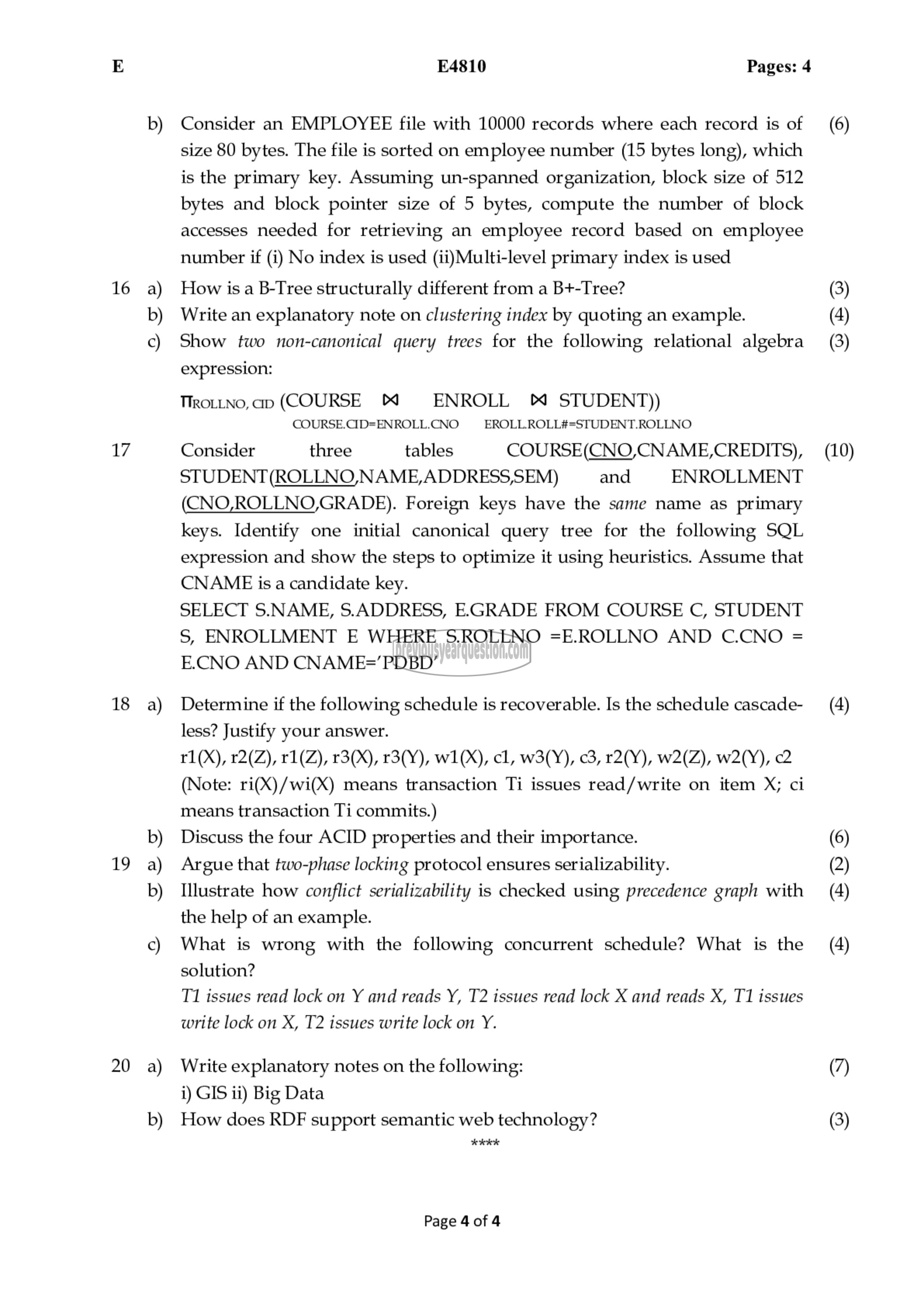 Question Paper - Principles of Database Design-4