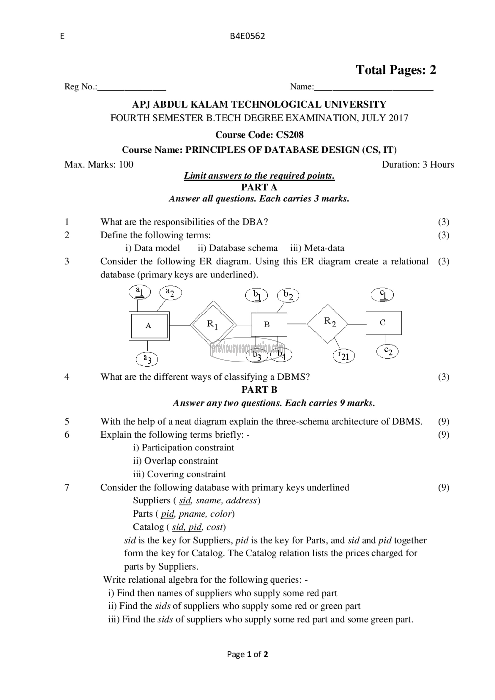 Question Paper - Principles of Database Design-1