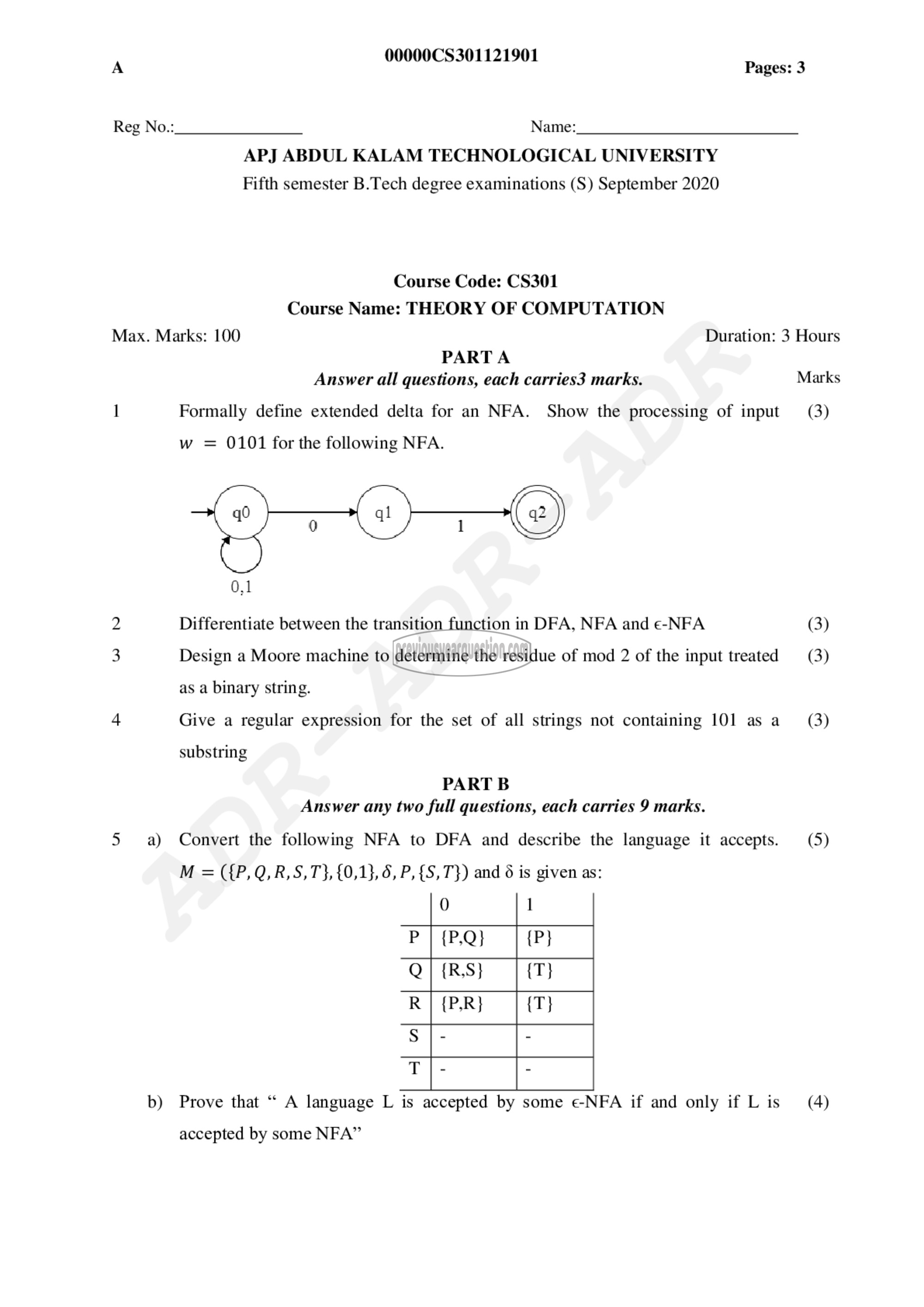 Question Paper - Theory of Computation-1