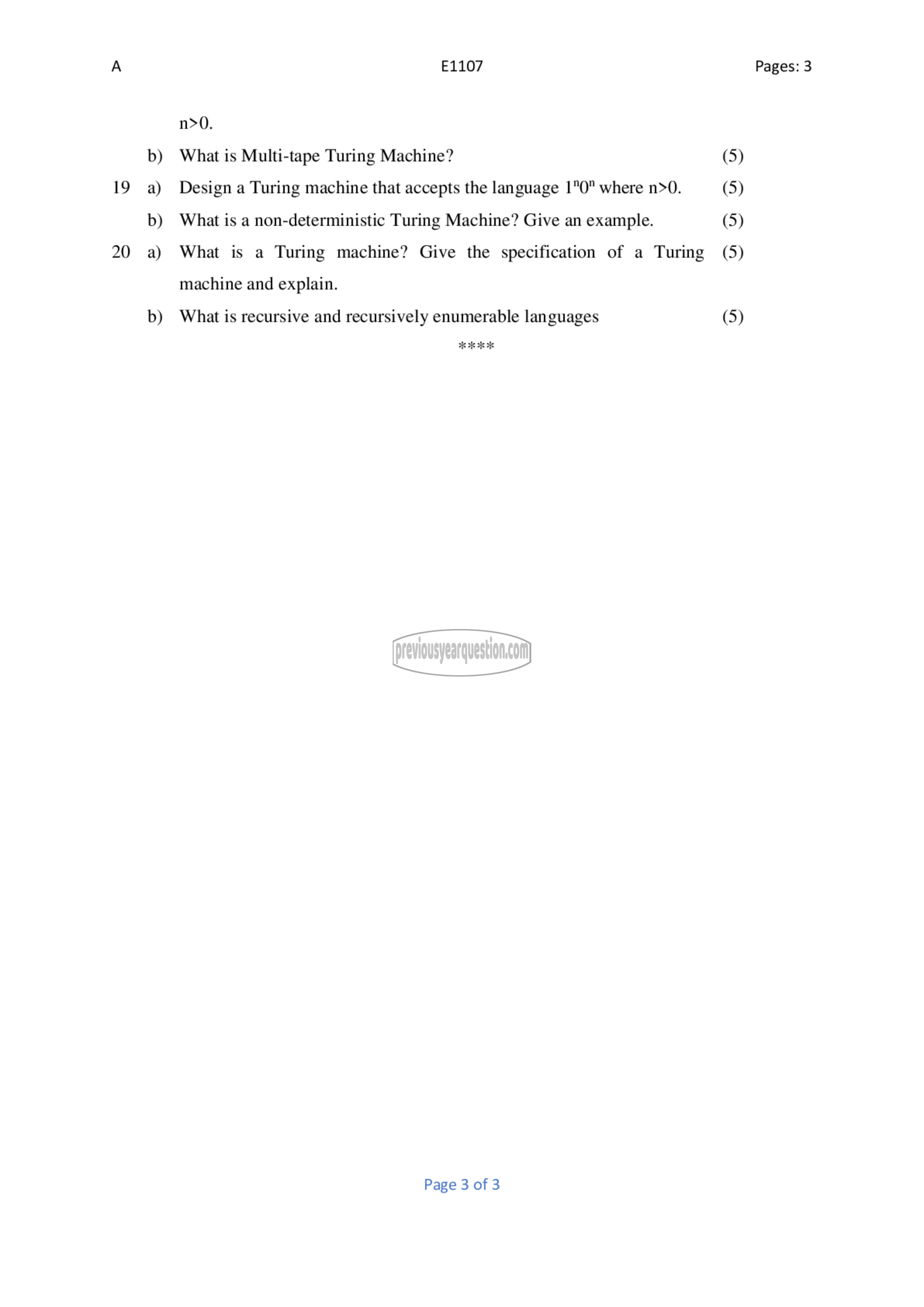 Question Paper - Theory of Computation-3