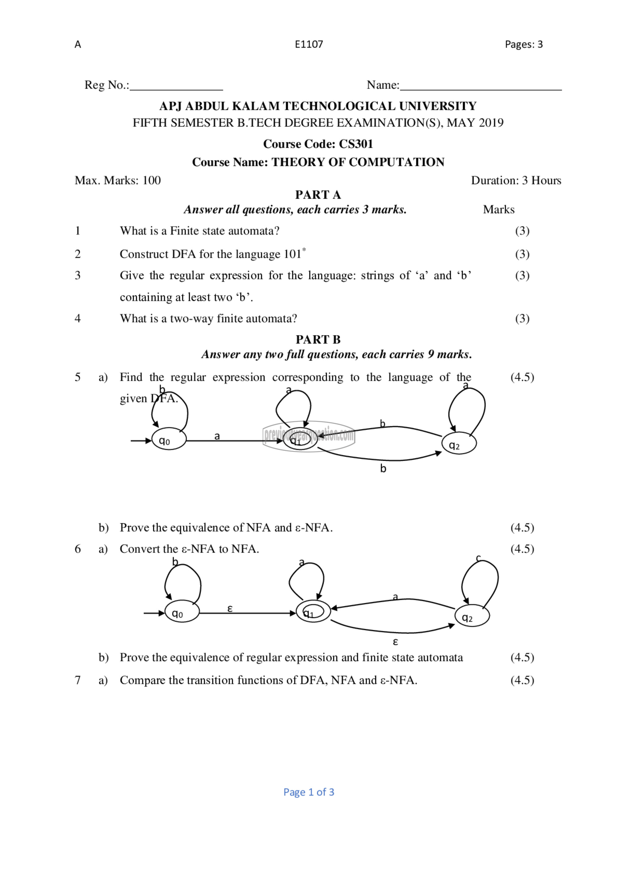 Question Paper - Theory of Computation-1