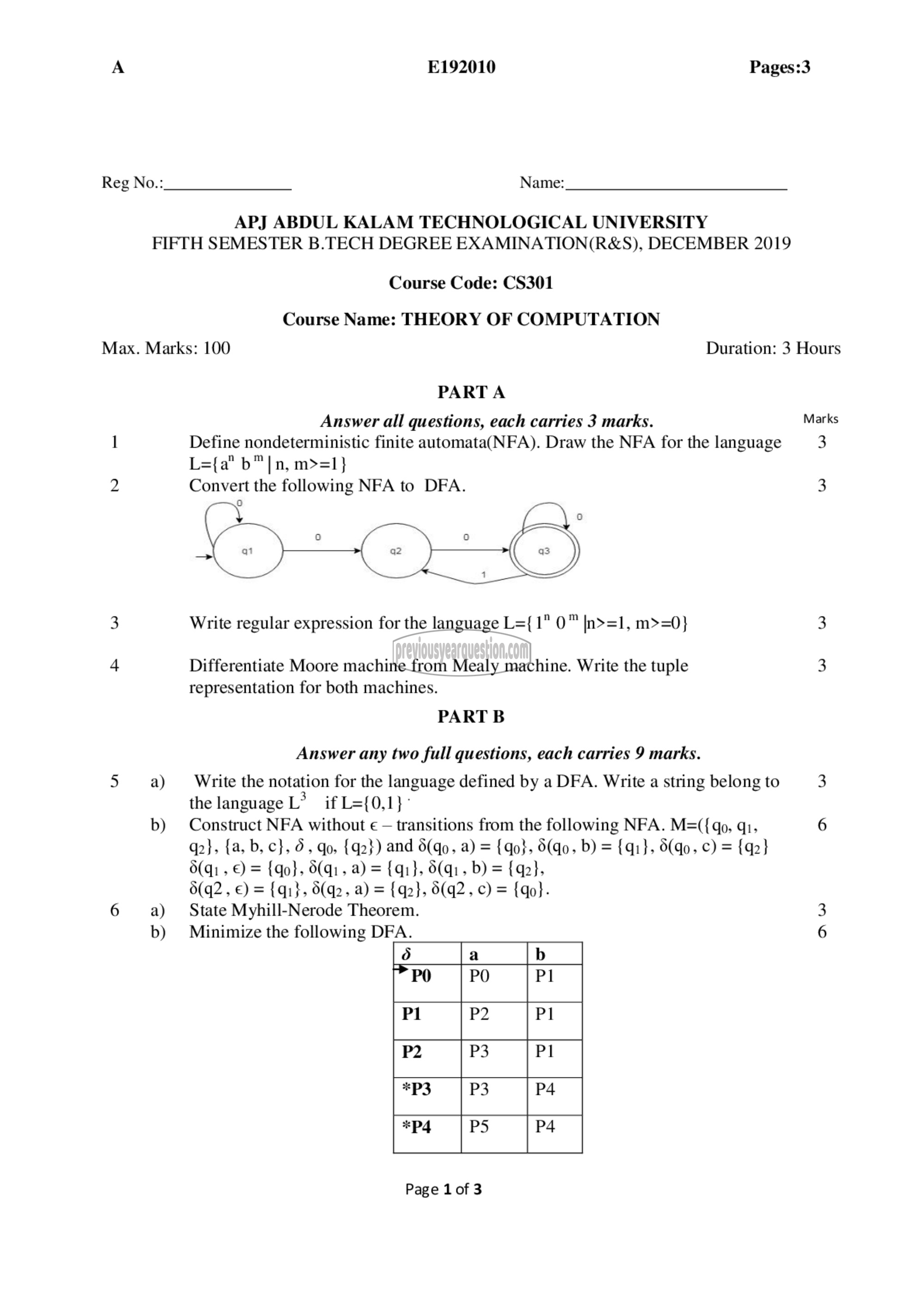 Question Paper - Theory of Computation-1