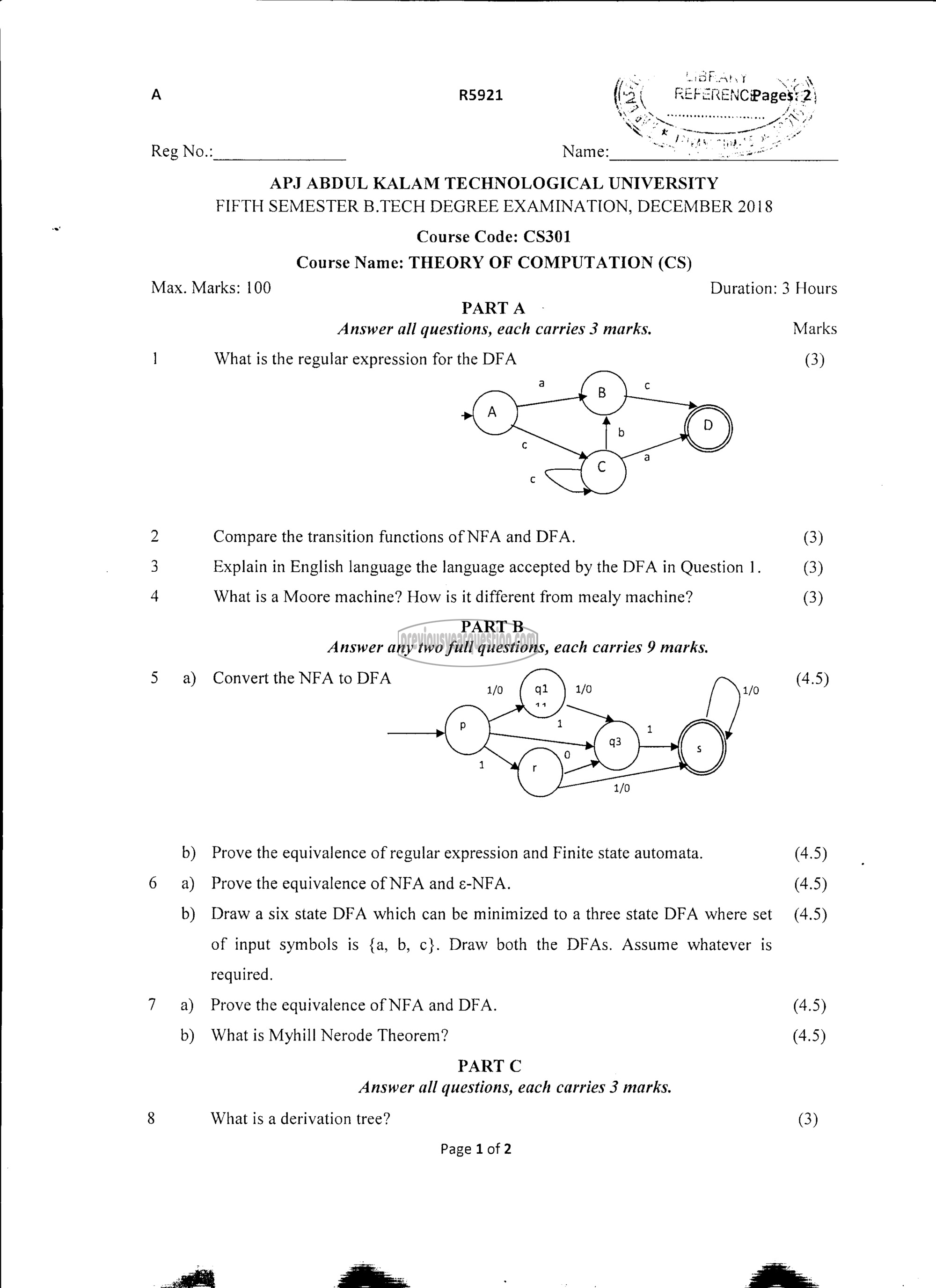 Question Paper - Theory of Computation-1