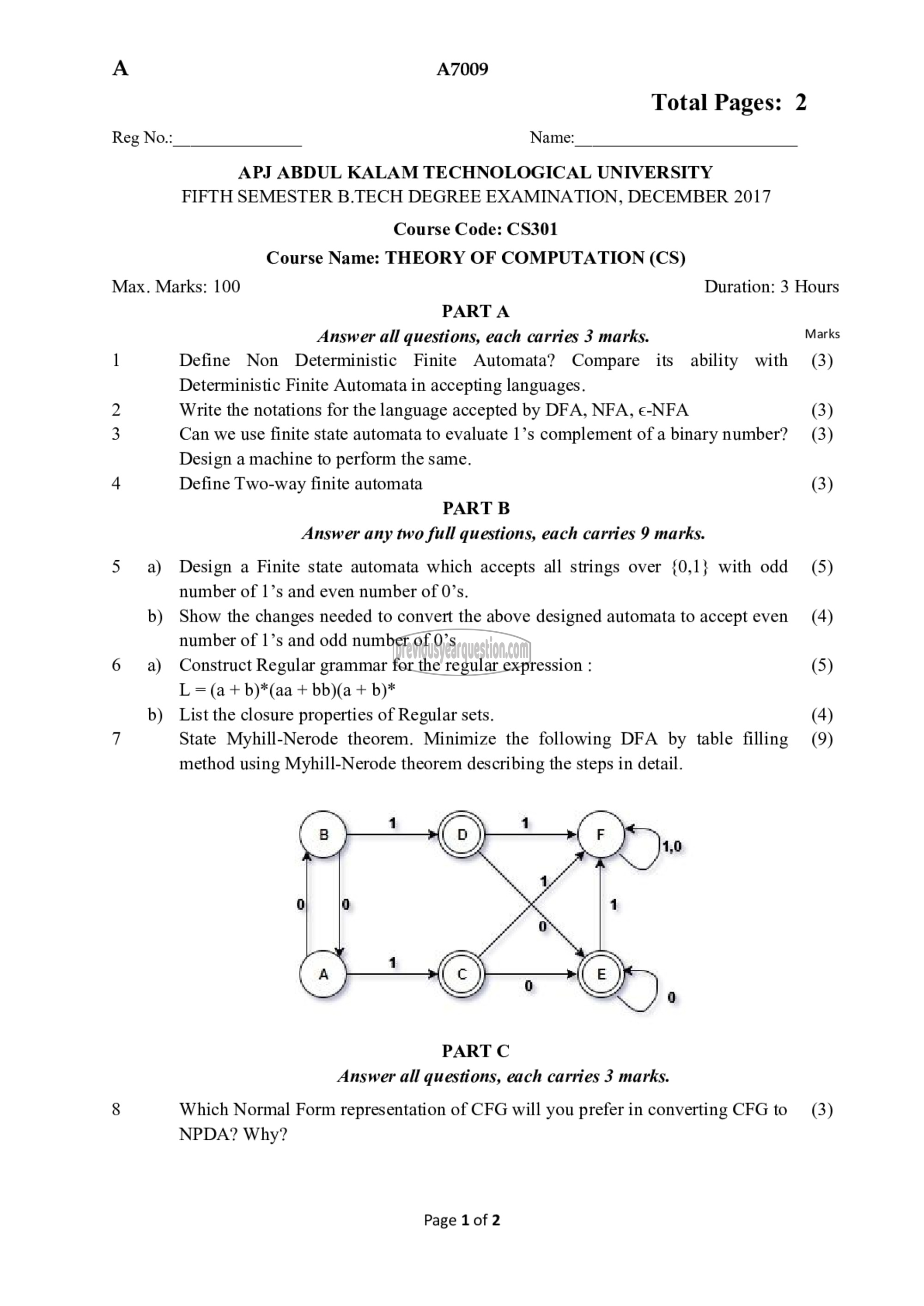 Question Paper - Theory of Computation-1