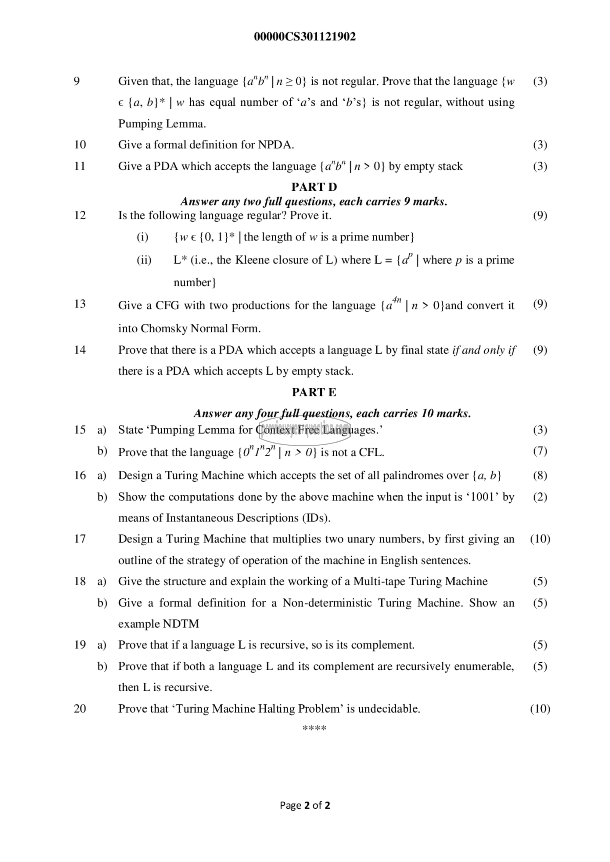 Question Paper - Theory of Computation-2