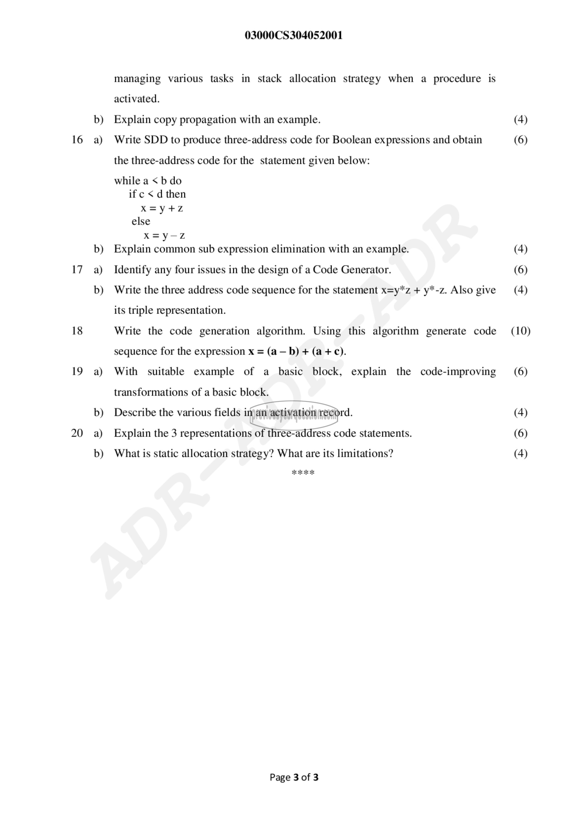 Question Paper - Compiler Design-3