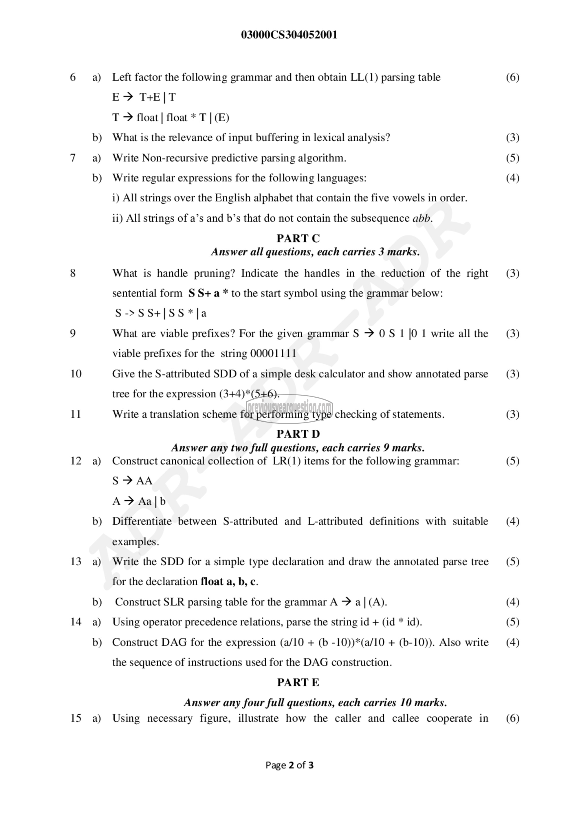 Question Paper - Compiler Design-2