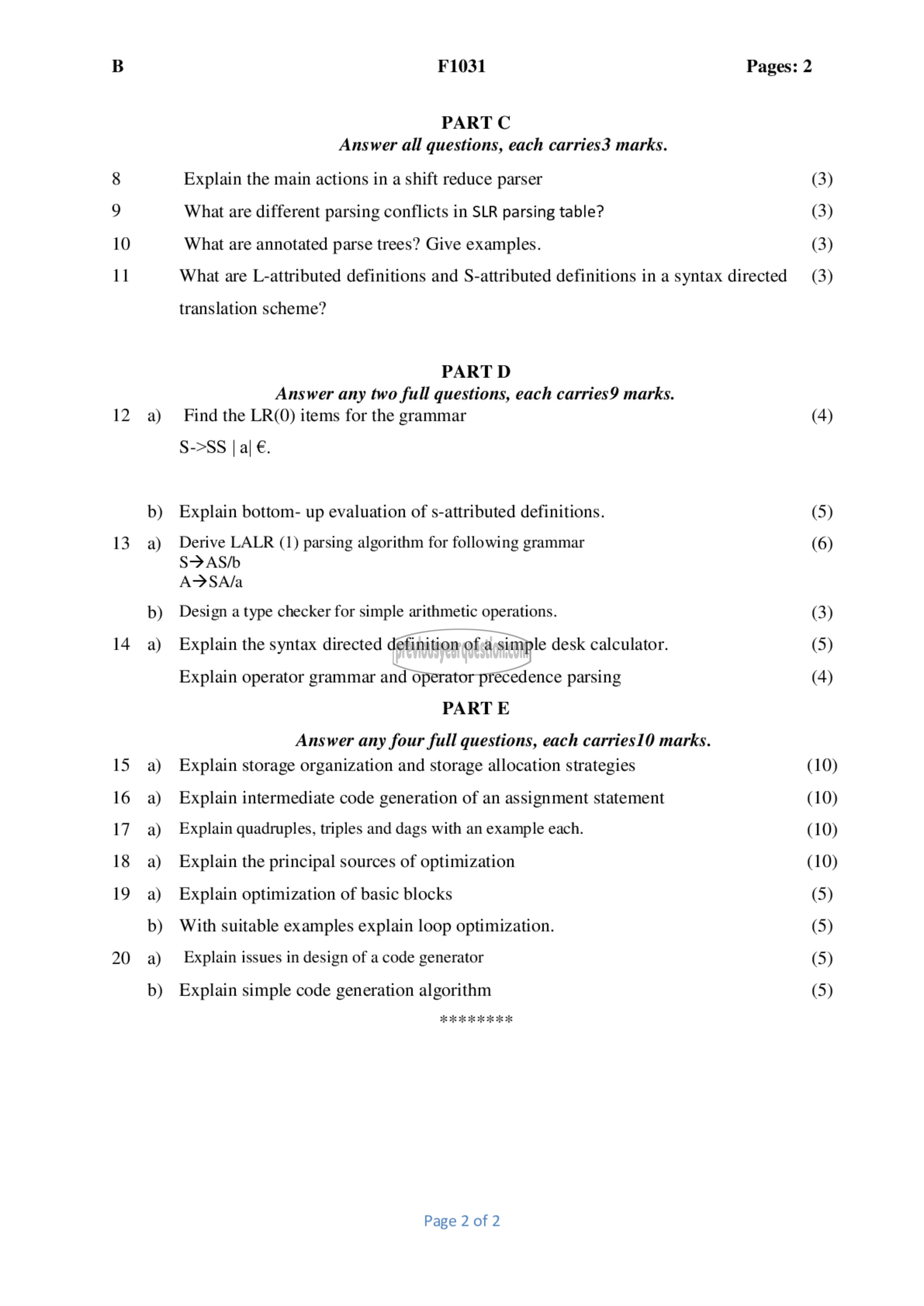 Question Paper - Compiler Design-2