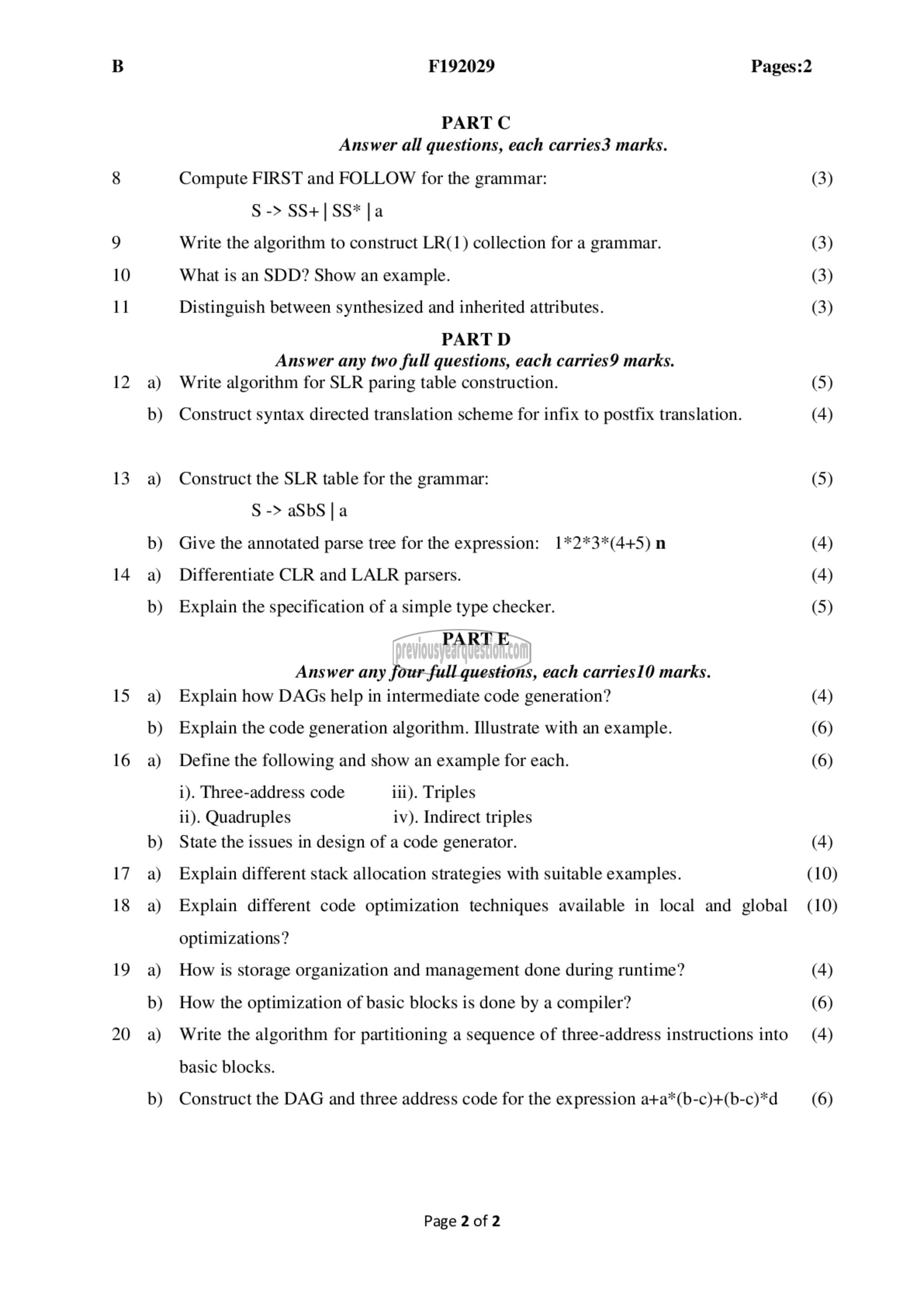 Question Paper - Compiler Design-2