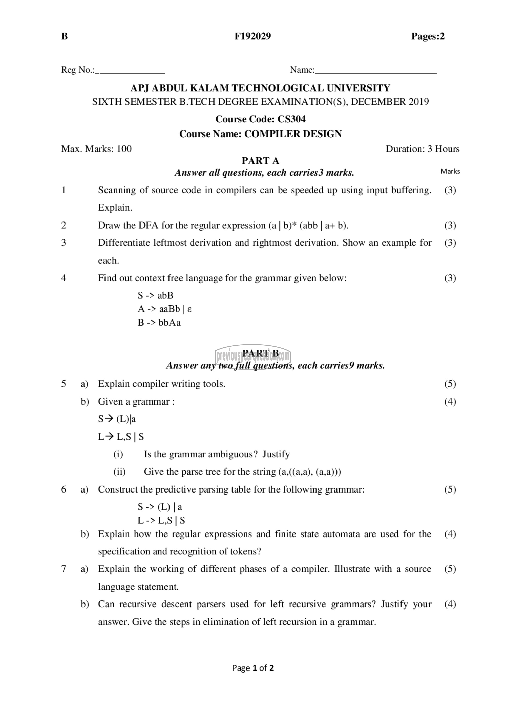 Question Paper - Compiler Design-1