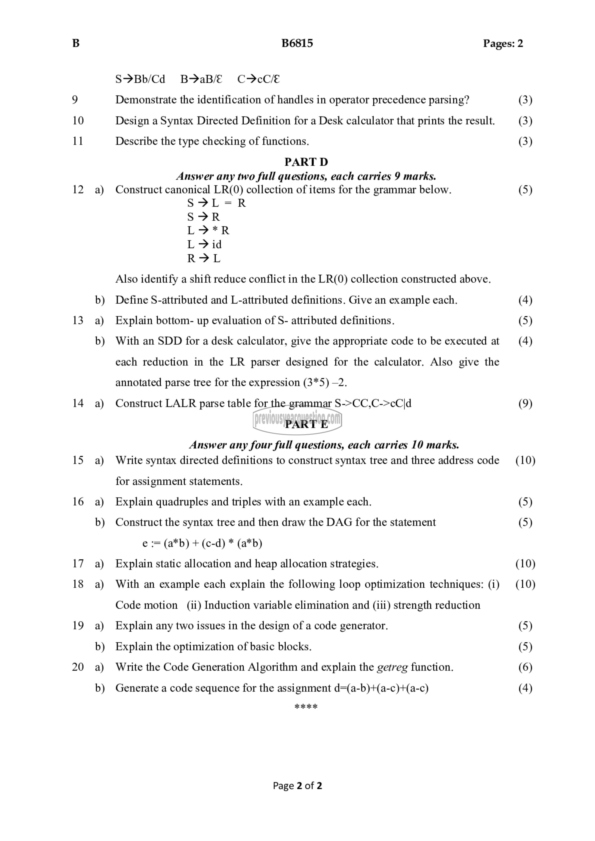 Question Paper - Compiler Design-2