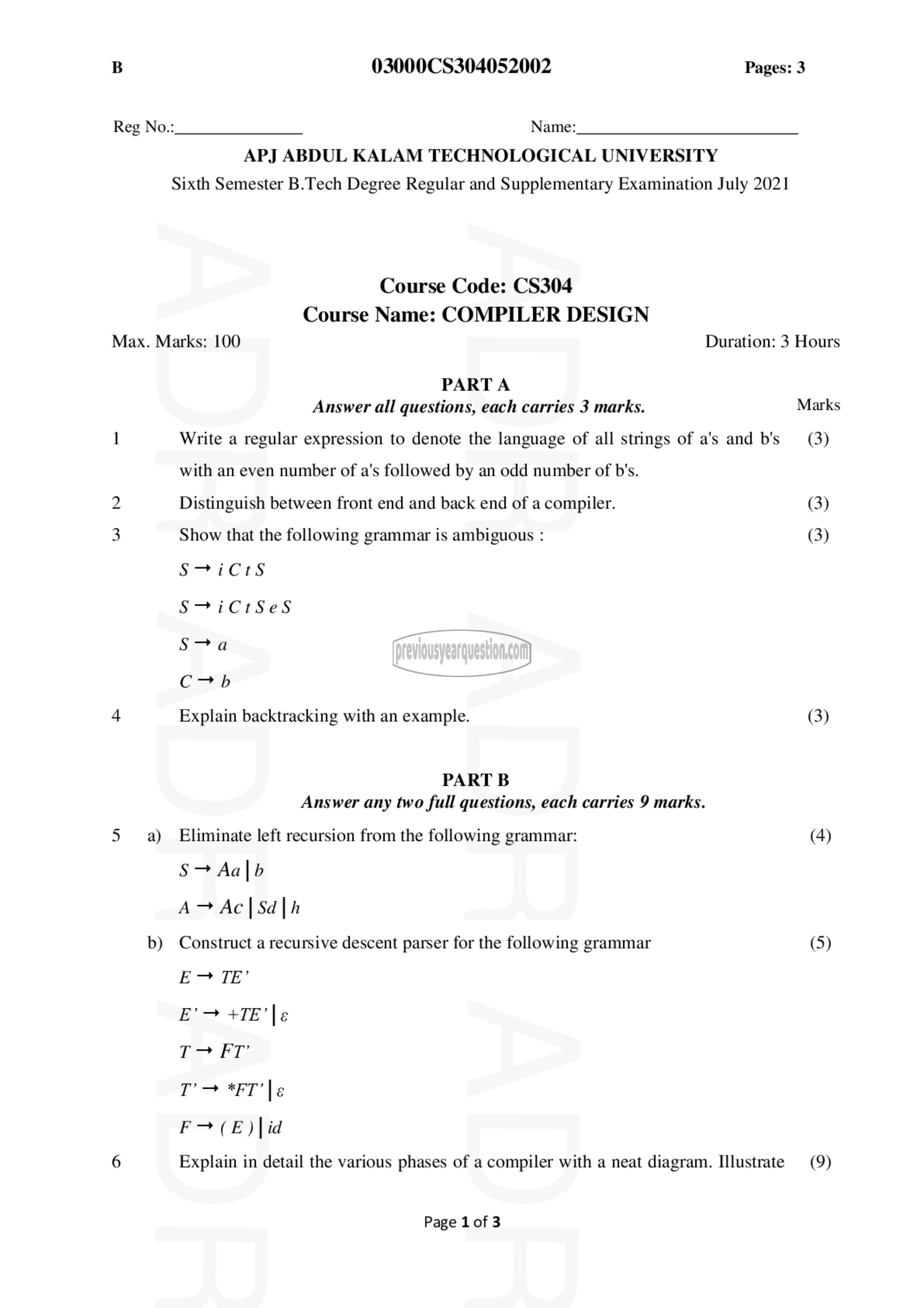 Question Paper - Compiler Design-1