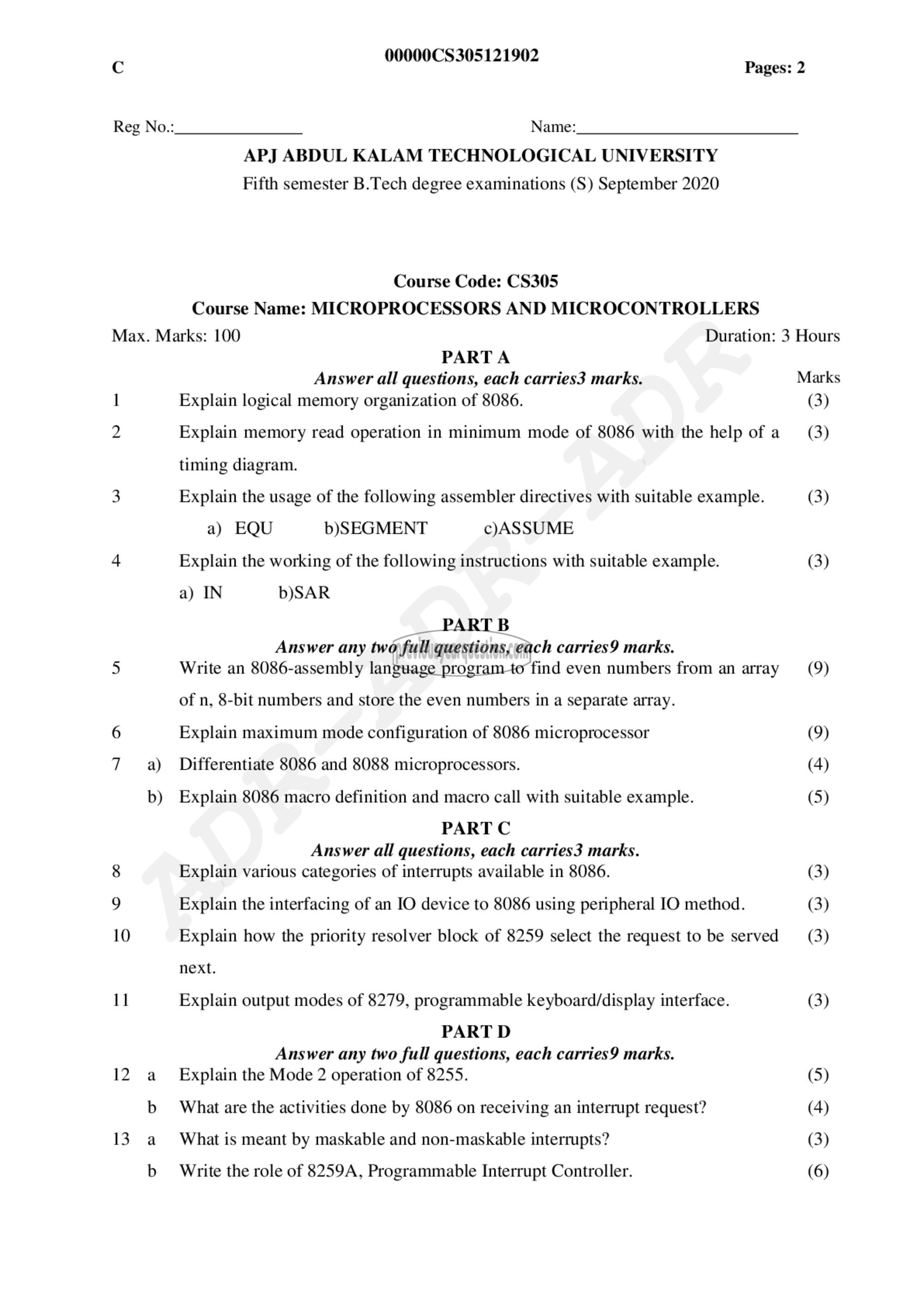 Question Paper - Microprocessors and Microcontrollers-1