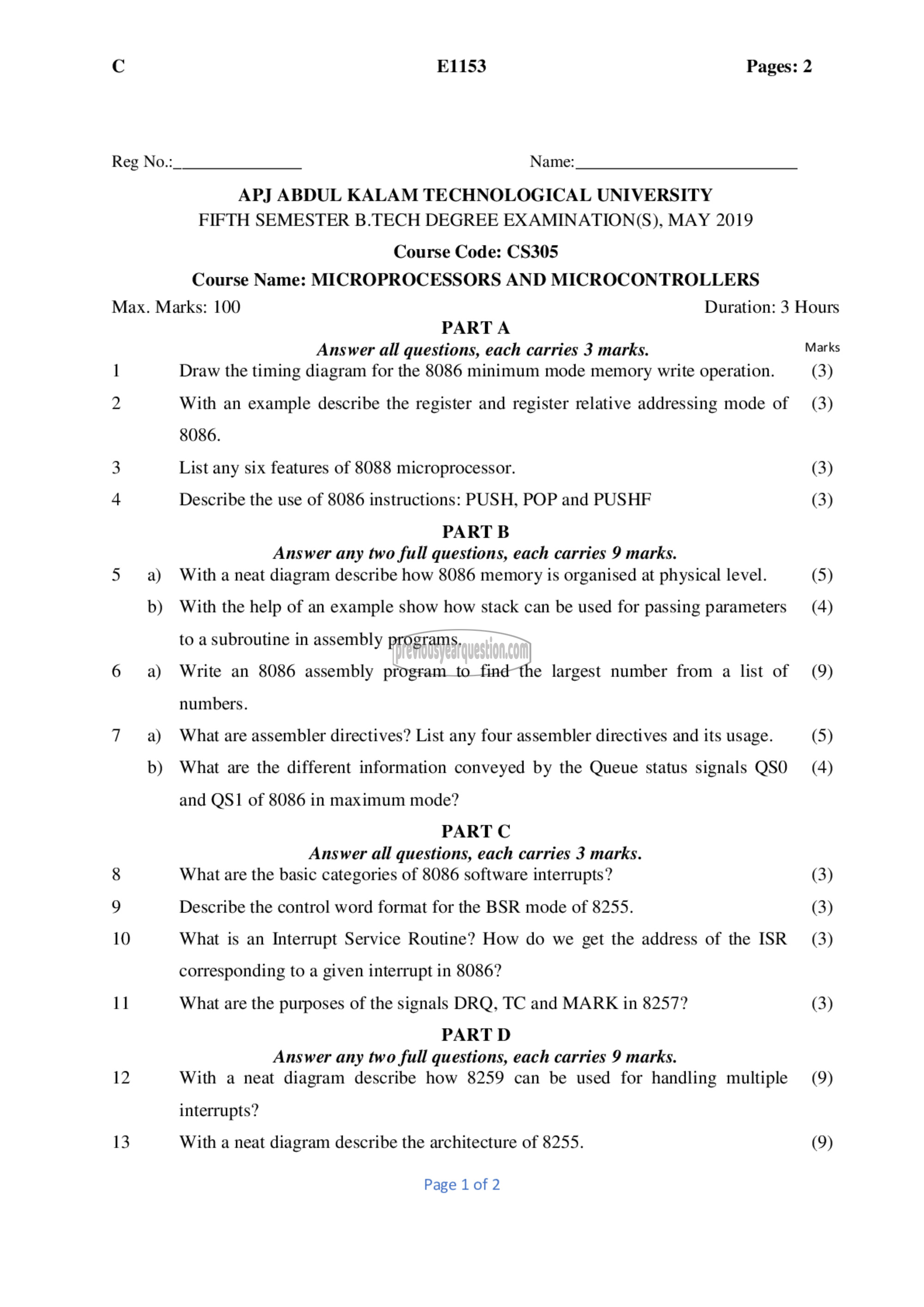 Question Paper - Microprocessors and Microcontrollers-1