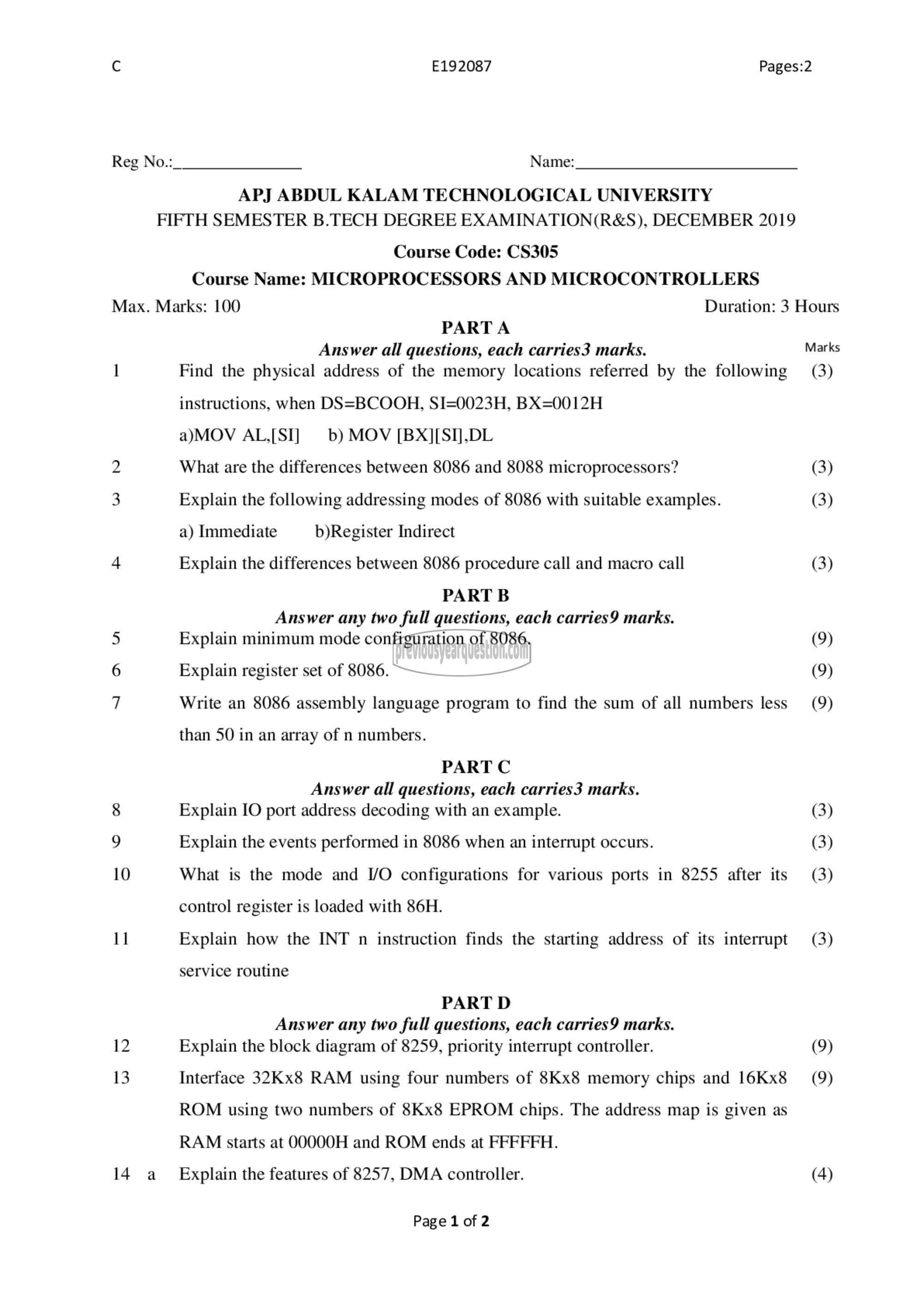 Question Paper - Microprocessors and Microcontrollers-1