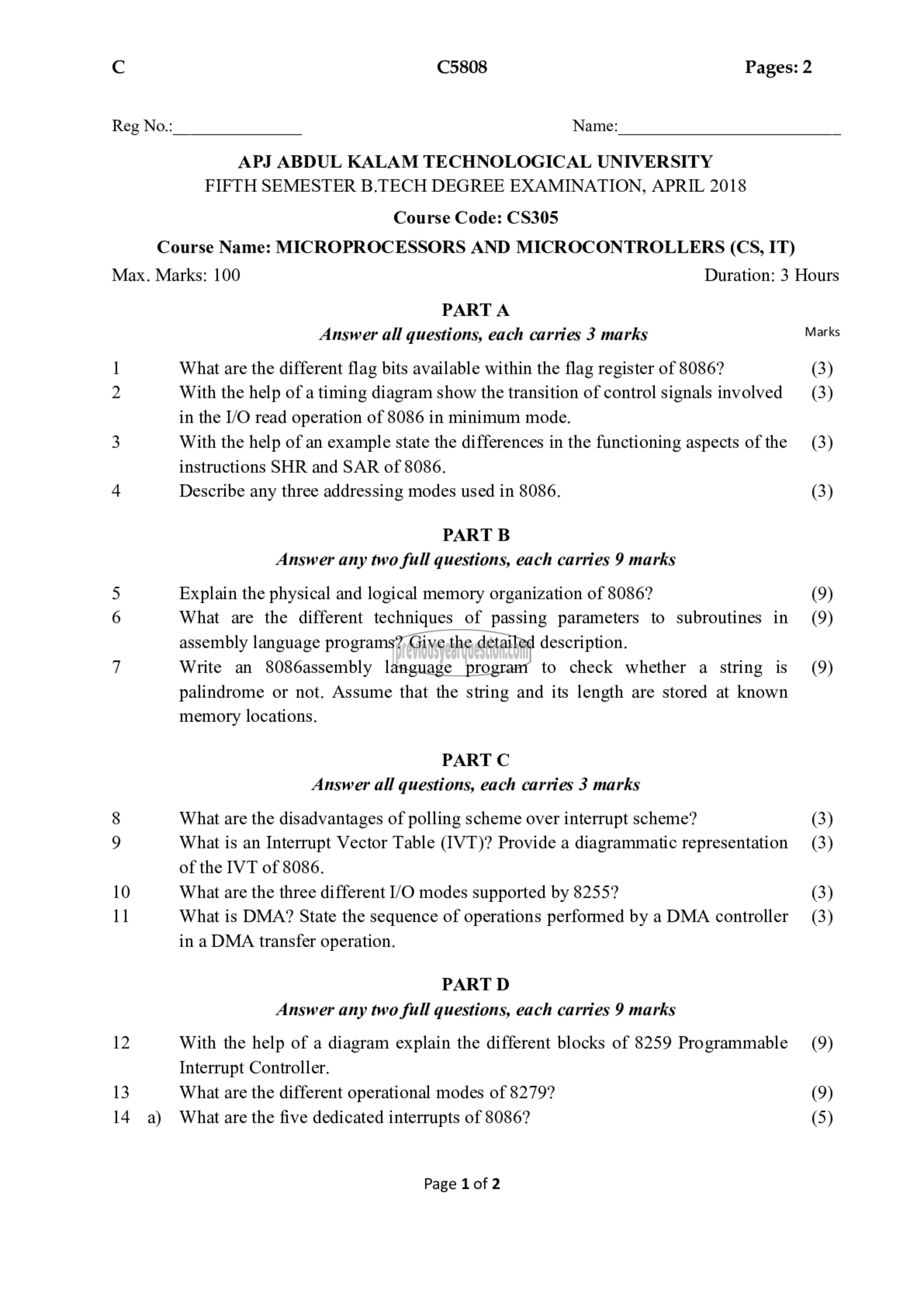 Question Paper - Microprocessors and Microcontrollers-1