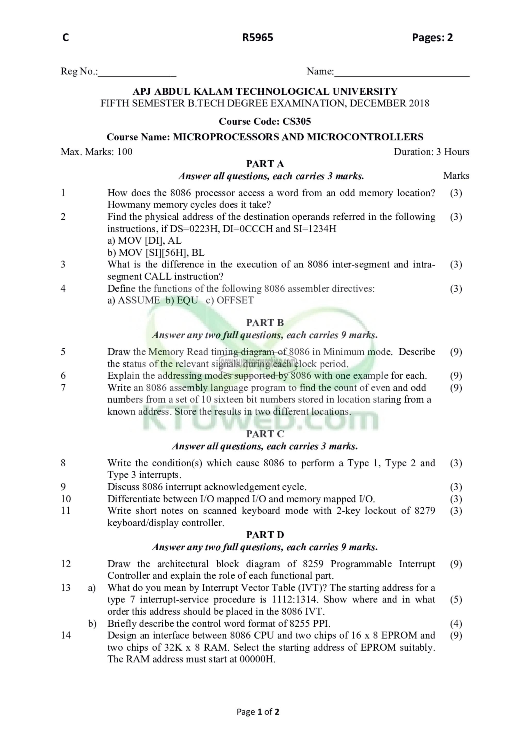 Question Paper - Microprocessors and Microcontrollers-1